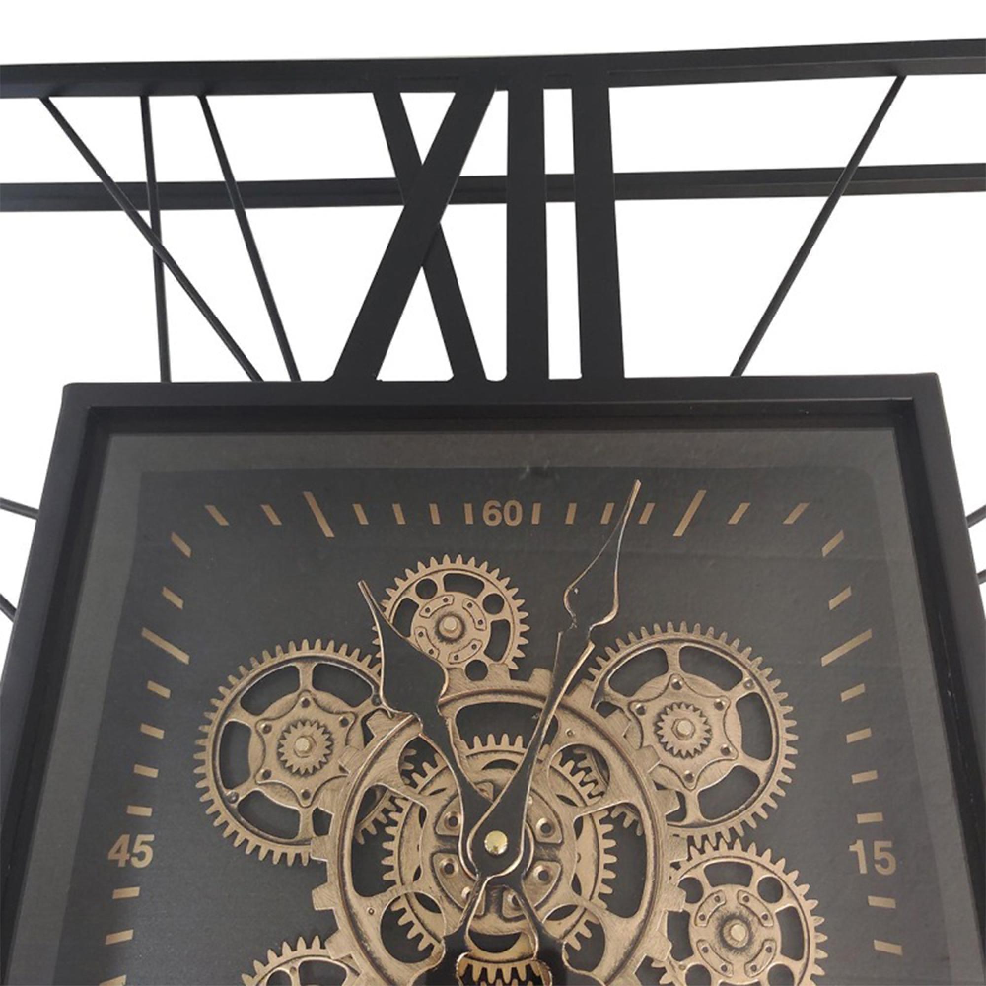 Wall Clock - Square - Industrial Black Gears - Small