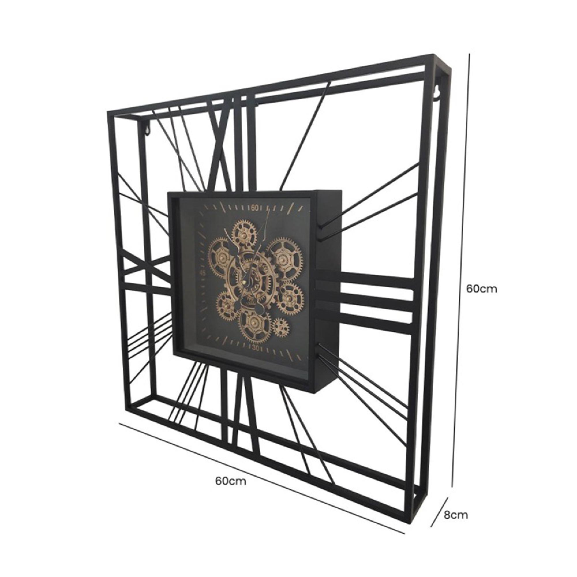 Wall Clock - Square - Industrial Black Gears - Small