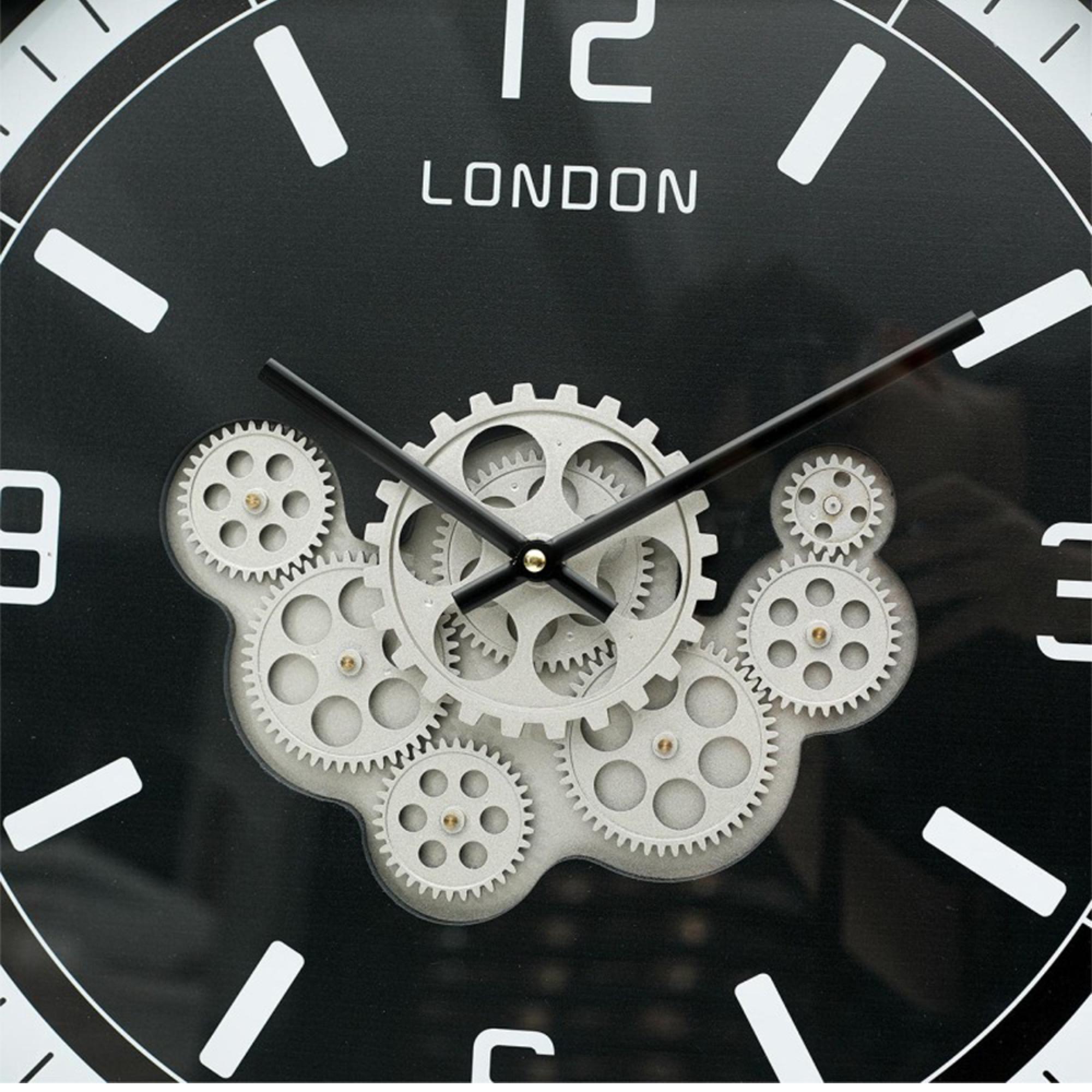 Wall Clock - Round - Industrial Black and Grey Gears