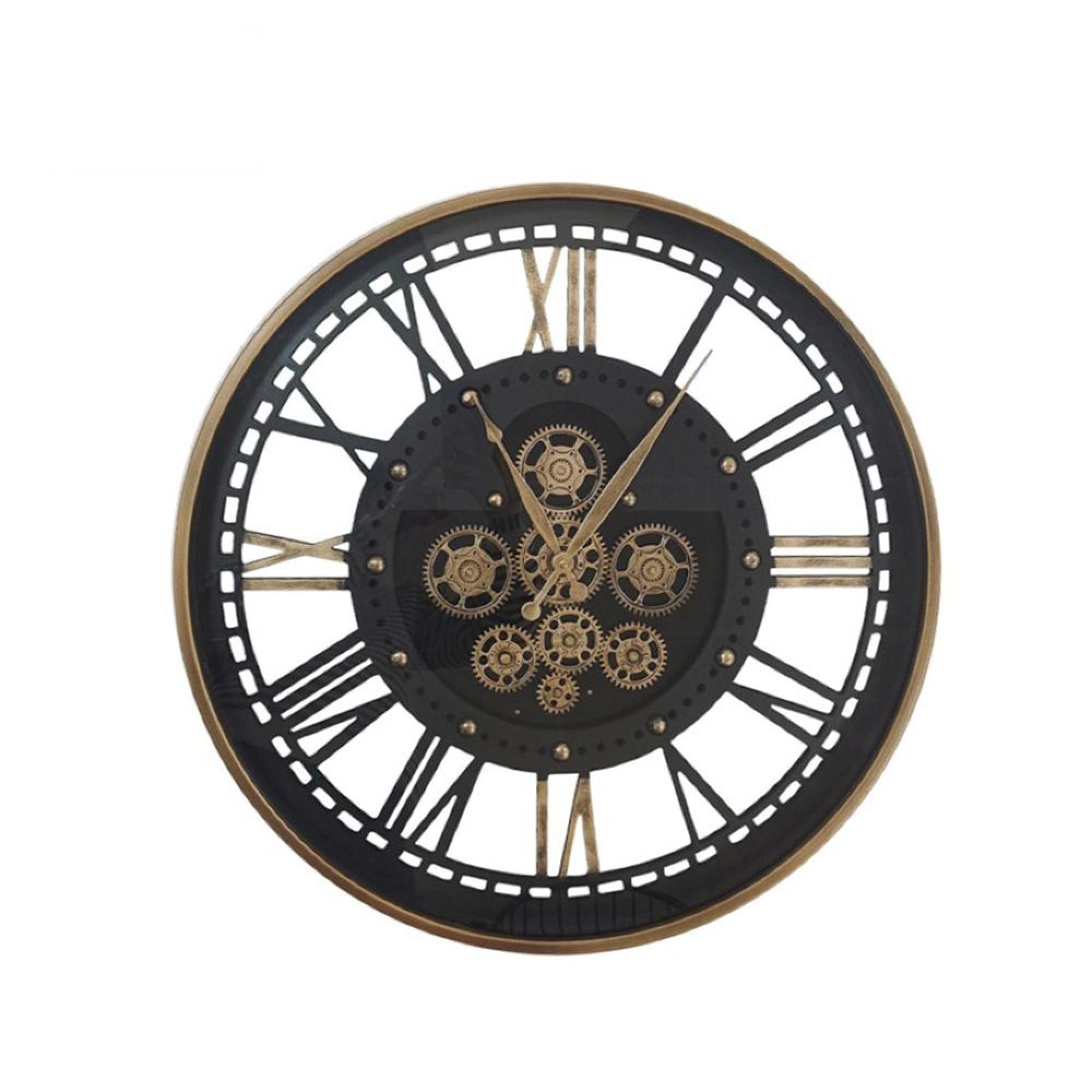 Wall Clock - Round - Industrial Gold and Black Metal Gears