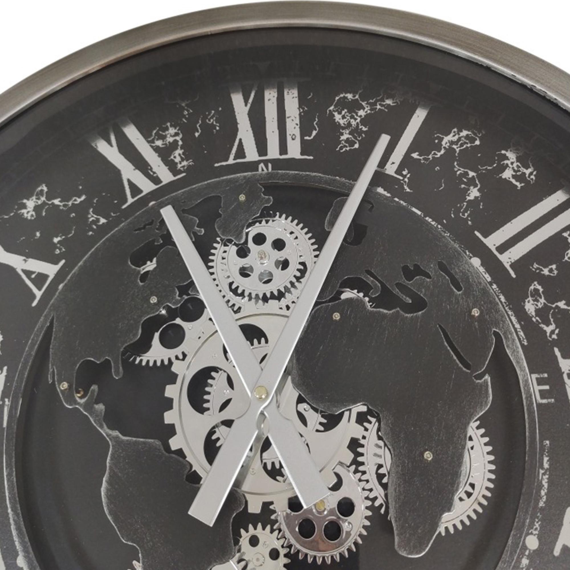 Wall Clock - Round - Industrial Silver and Black Gears
