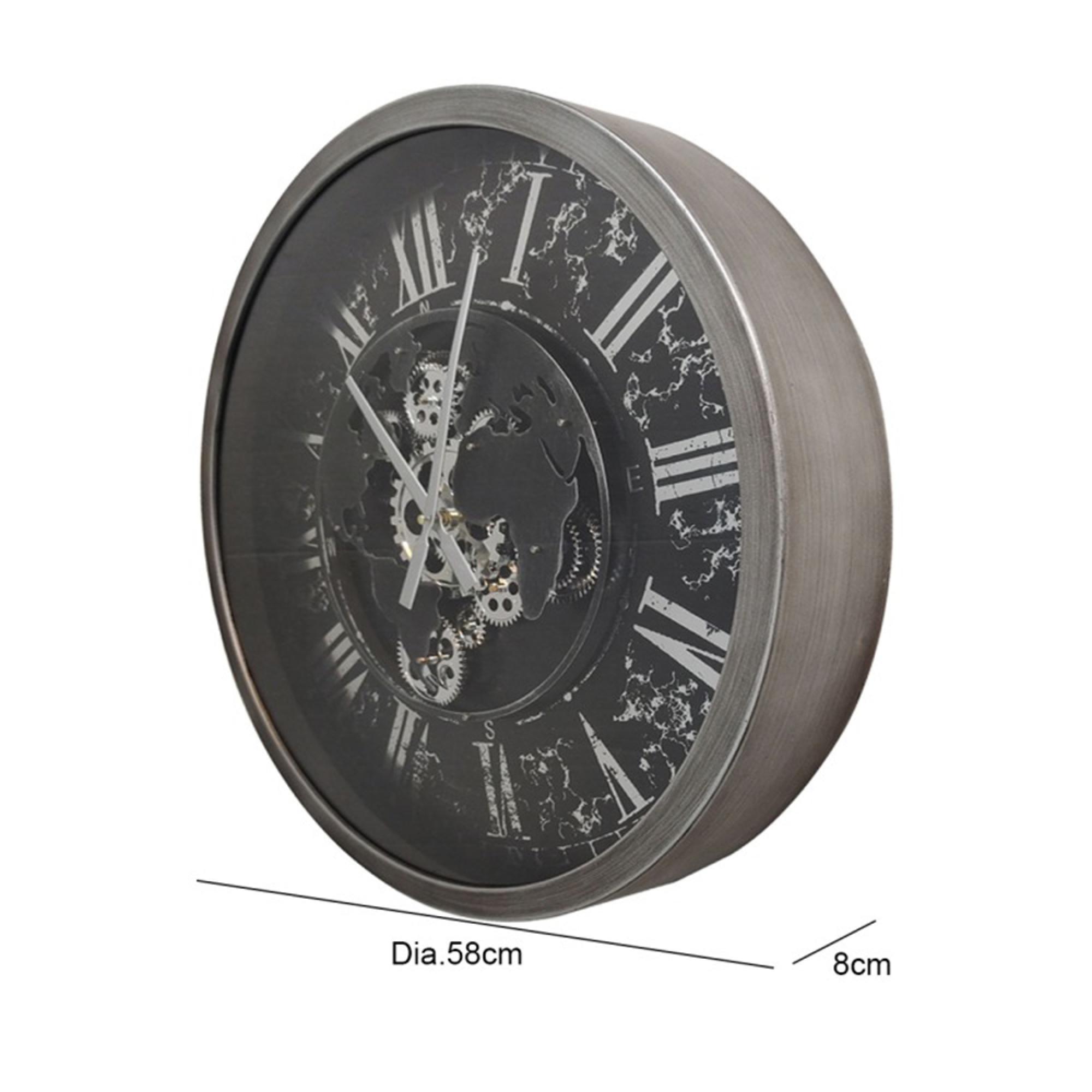 Wall Clock - Round - Industrial Silver and Black Gears