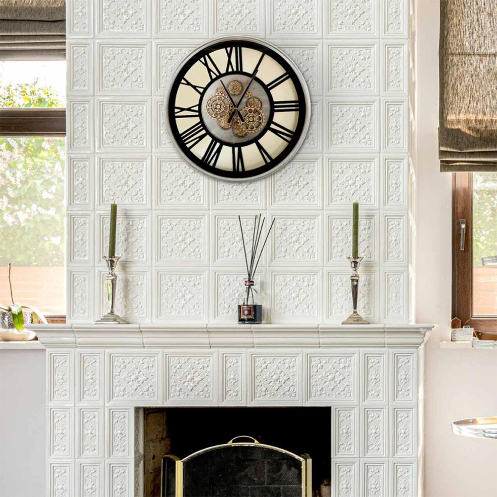 Wall Clock - Round - Industrial Silver and Gold Gears