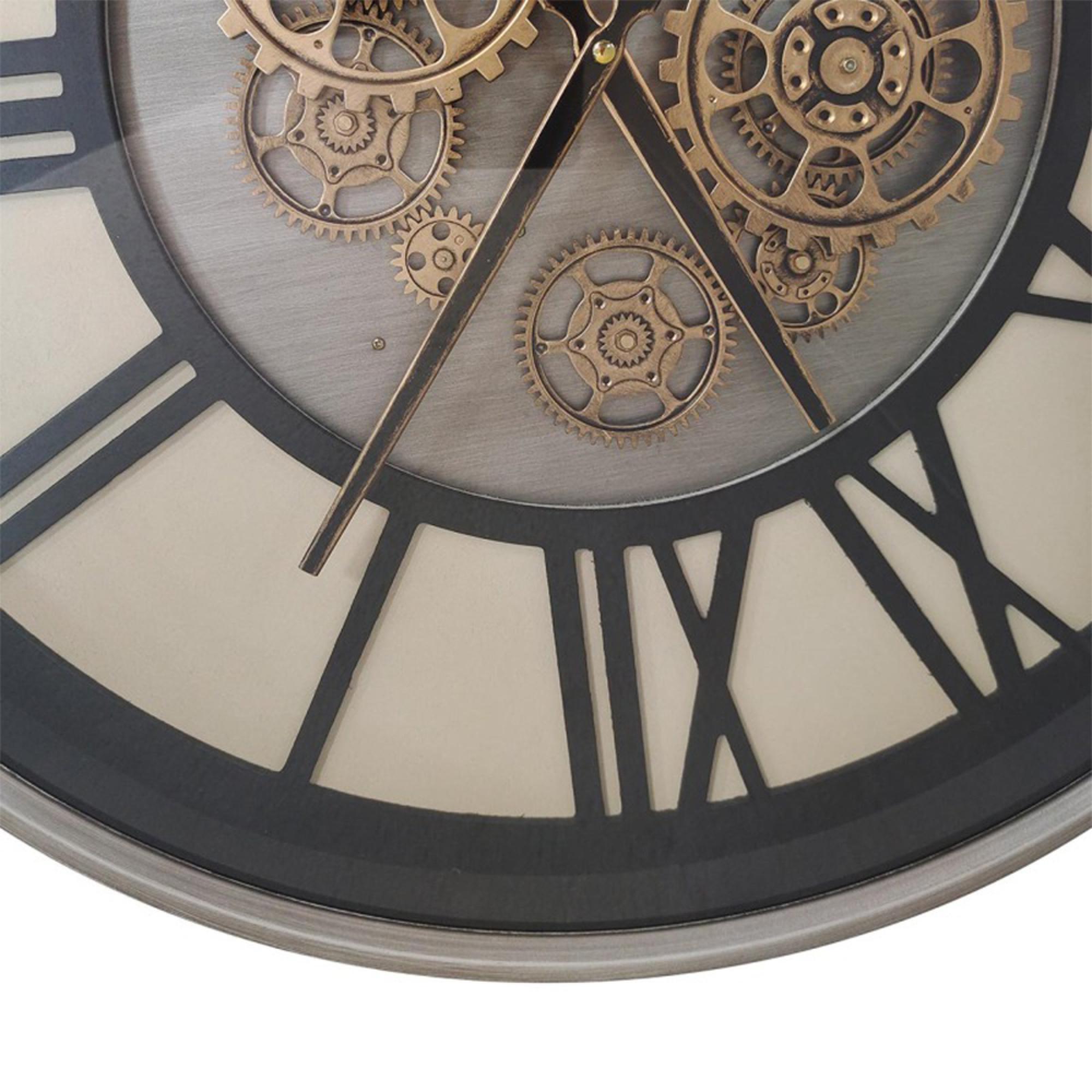 Wall Clock - Round - Industrial Silver and Gold Gears
