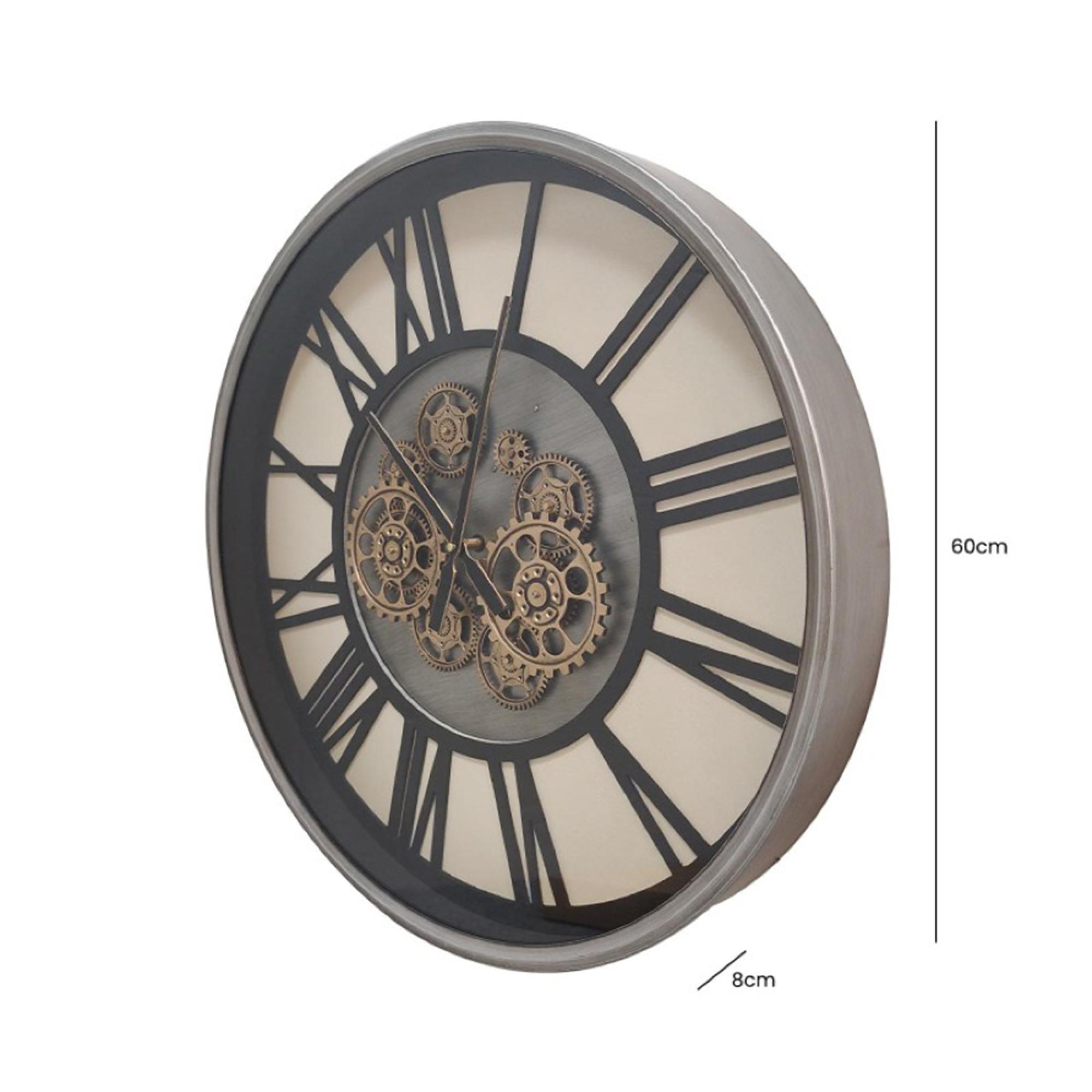 Wall Clock - Round - Industrial Silver and Gold Gears