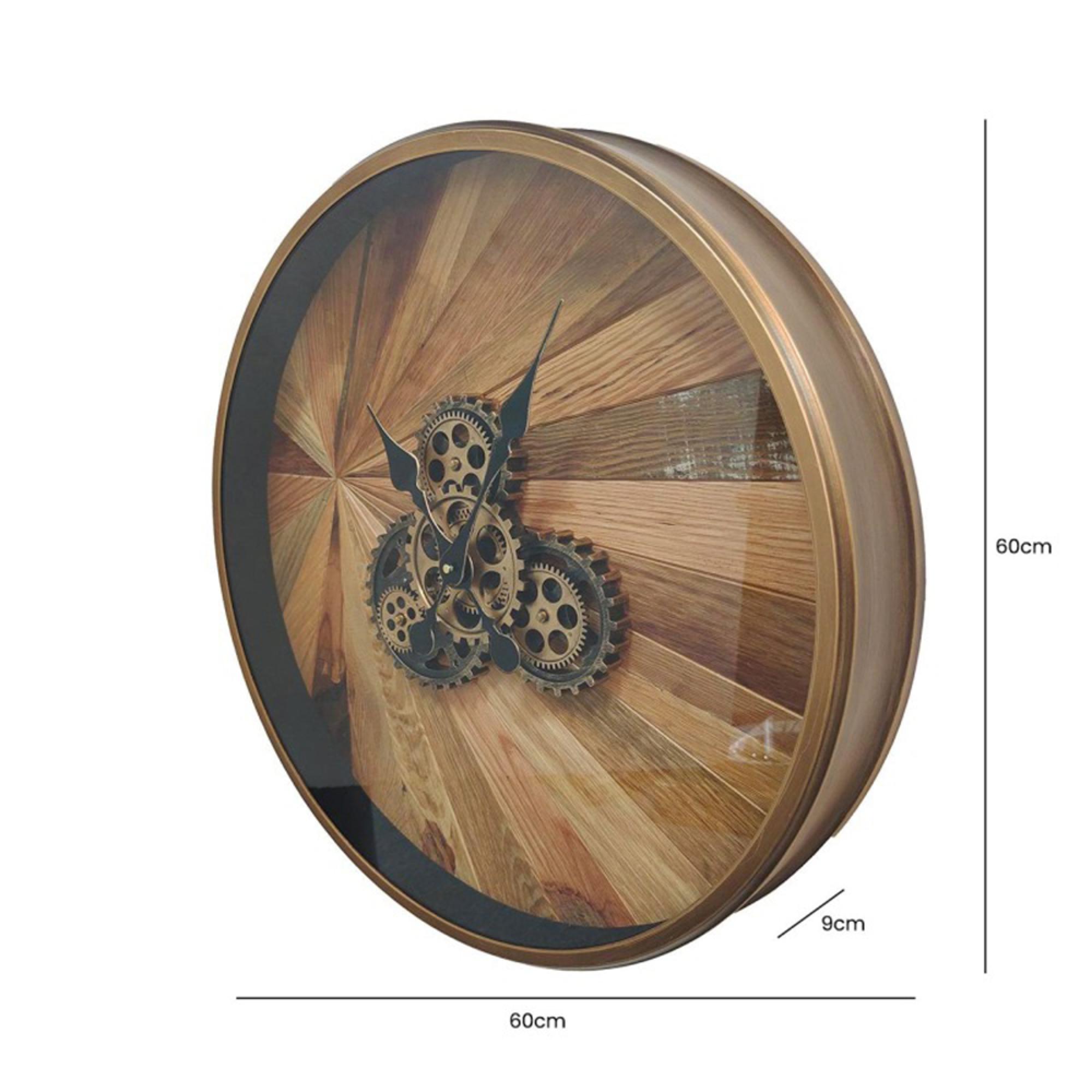 Wall Clock - Round - Industrial Wood Gears