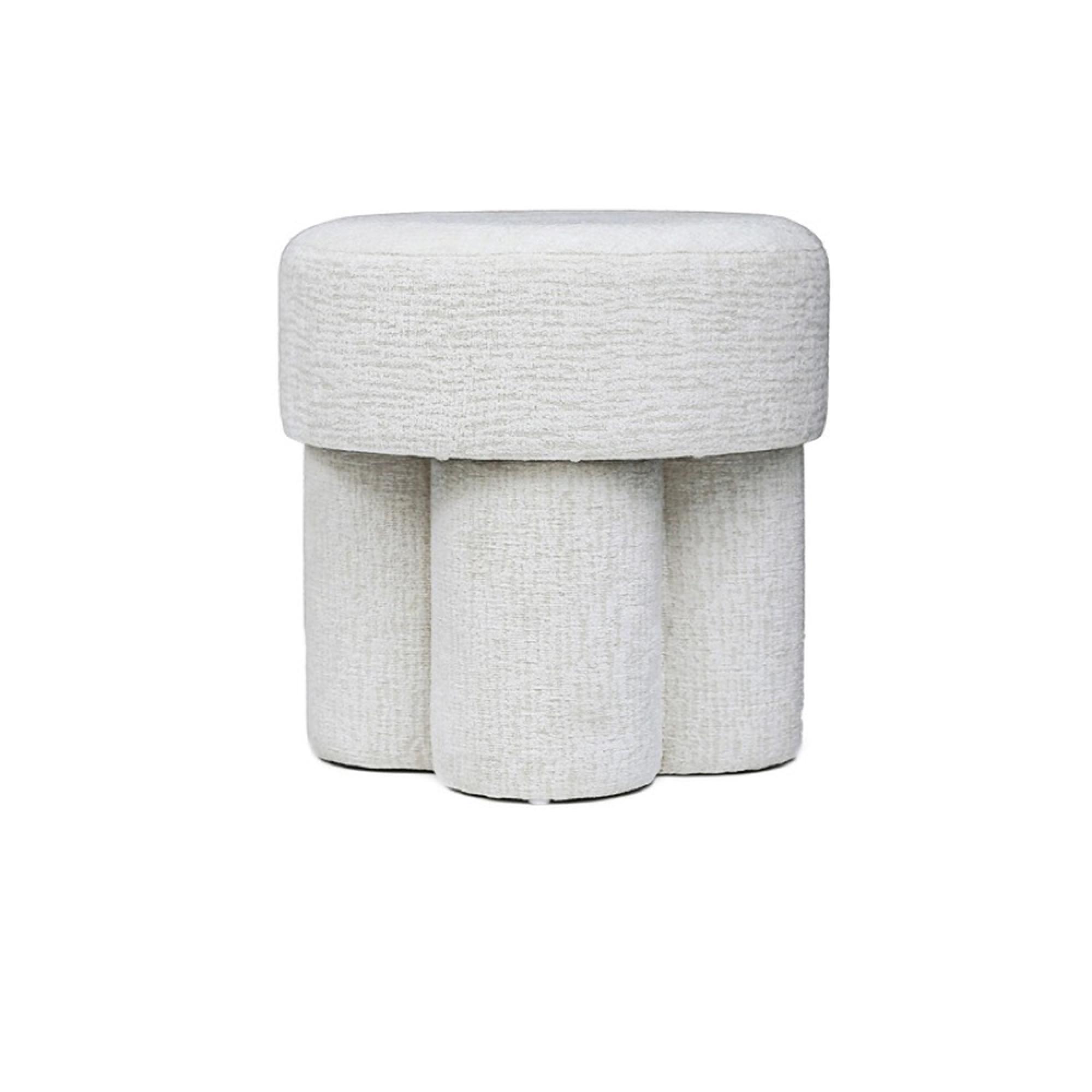 Footstool - Round - Ivory Chenille Fabric