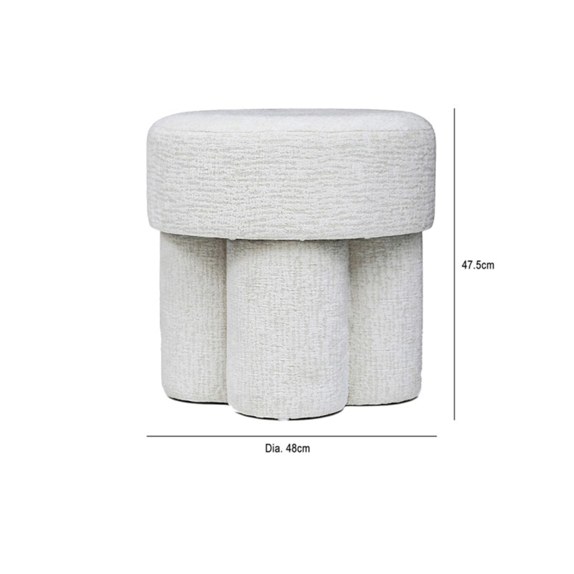 Footstool - Round - Ivory Chenille Fabric