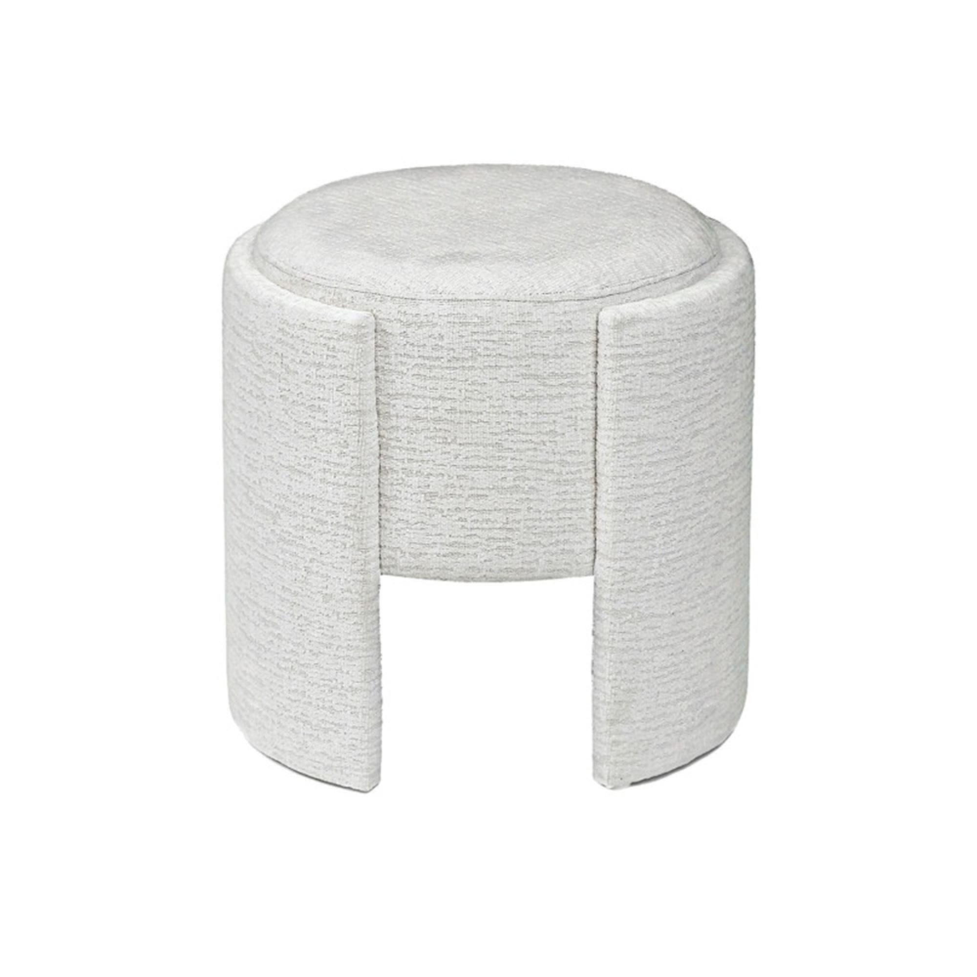 Footstool - Round - Ivory Chenille Fabric - Small