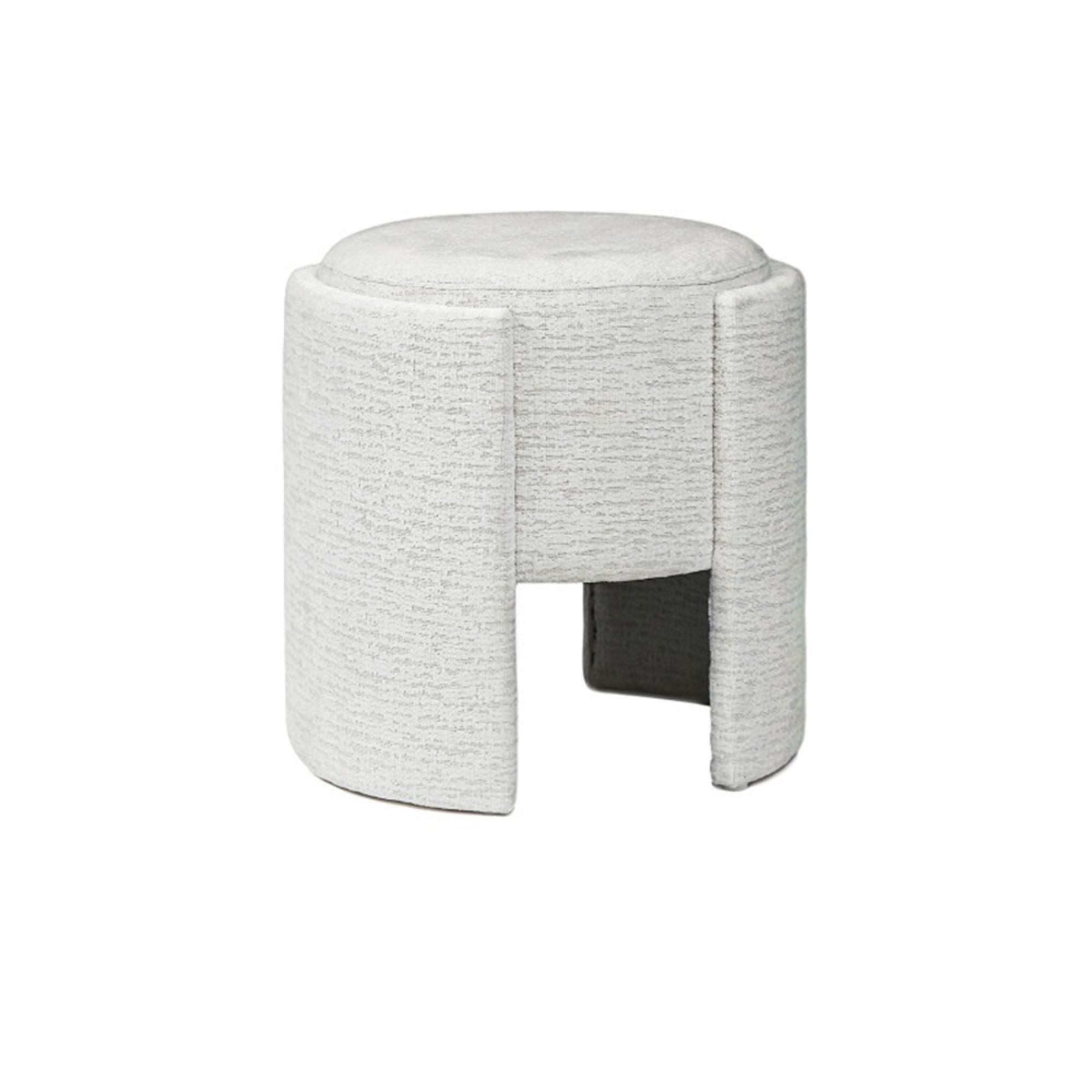 Footstool - Round - Ivory Chenille Fabric - Small