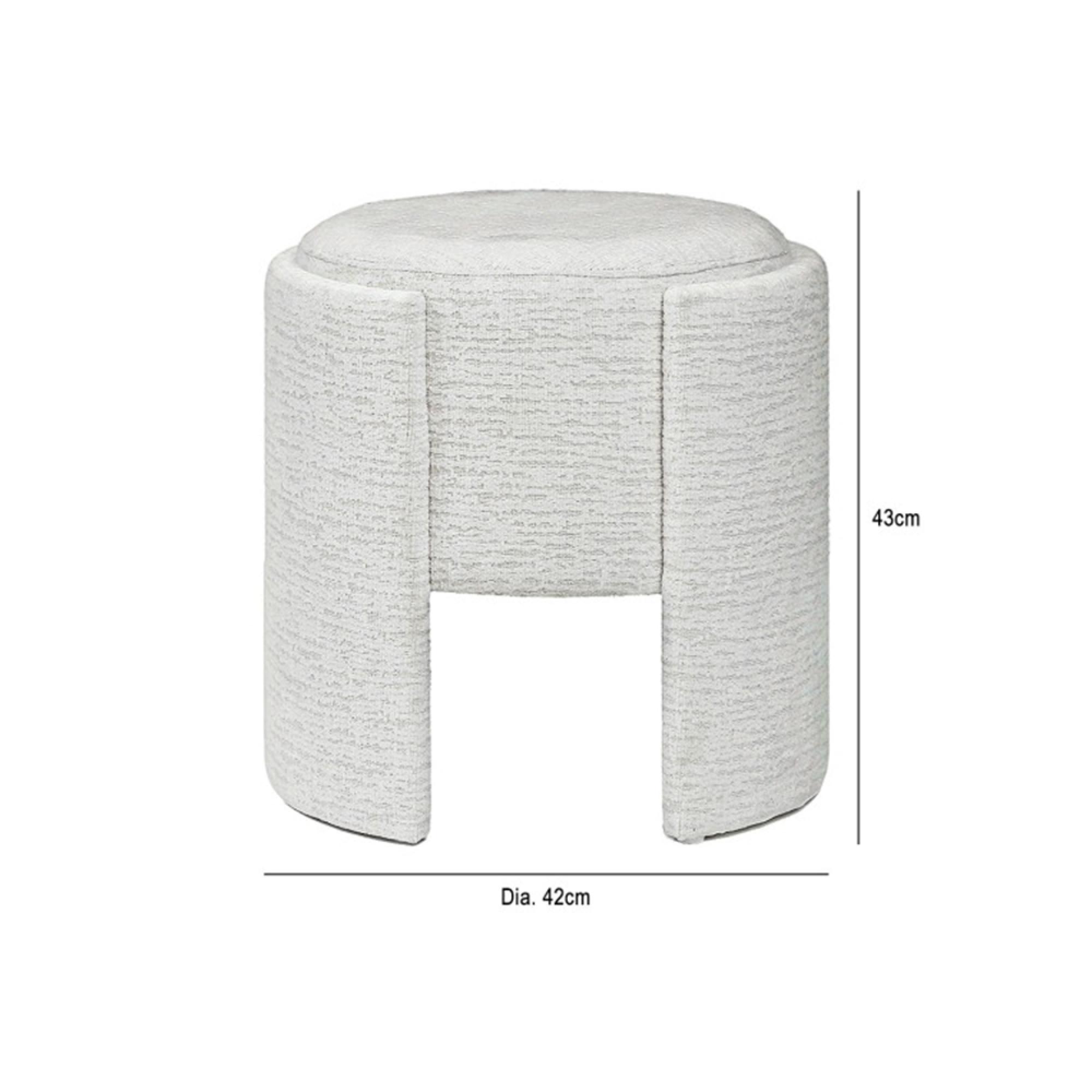 Footstool - Round - Ivory Chenille Fabric - Small