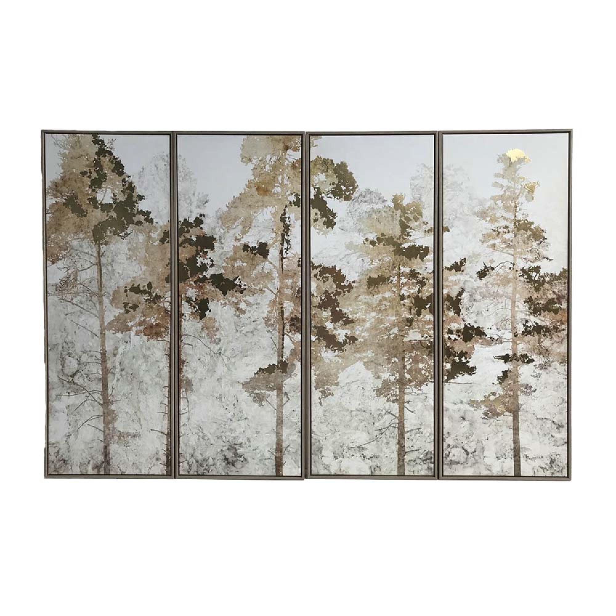 Foil Trees Wall Art - Framed - Set of 4