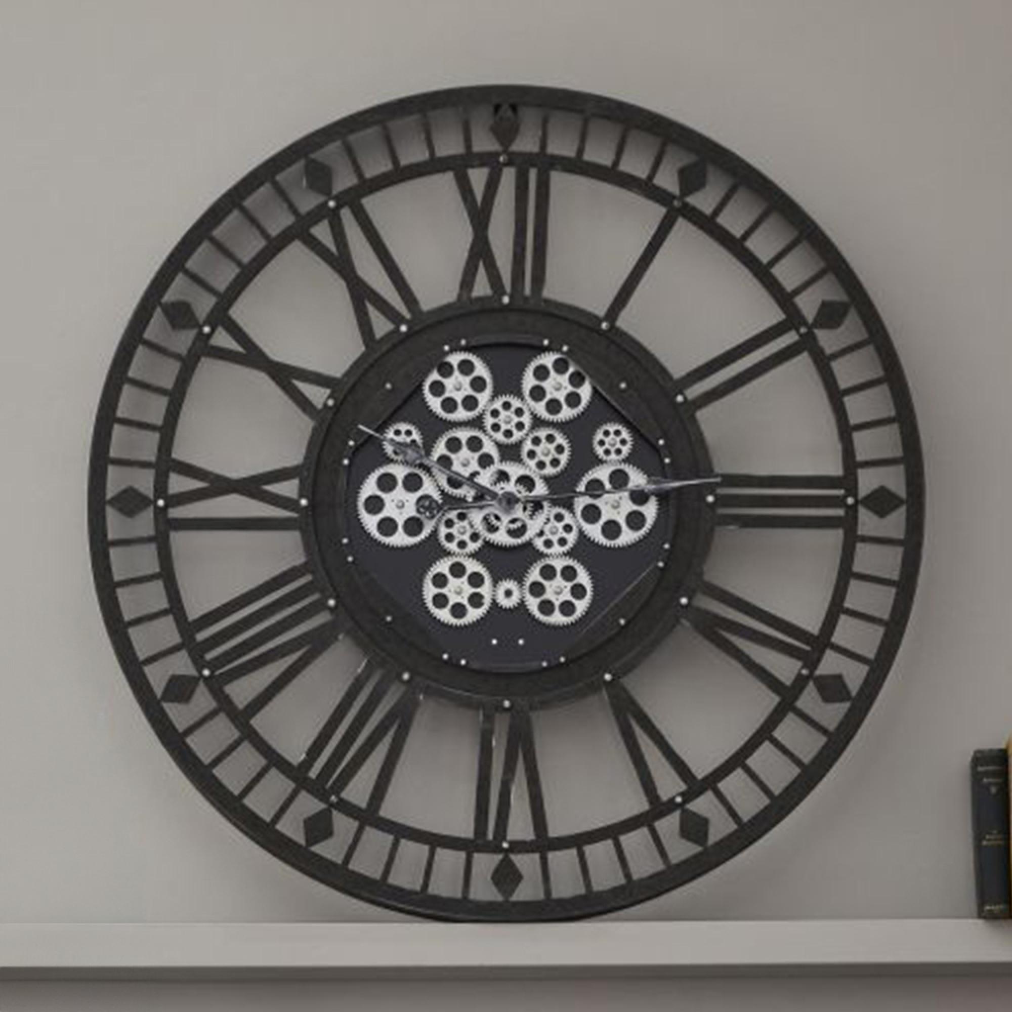 Gibbons Wall Clock - Black Metal - Cogs - Round