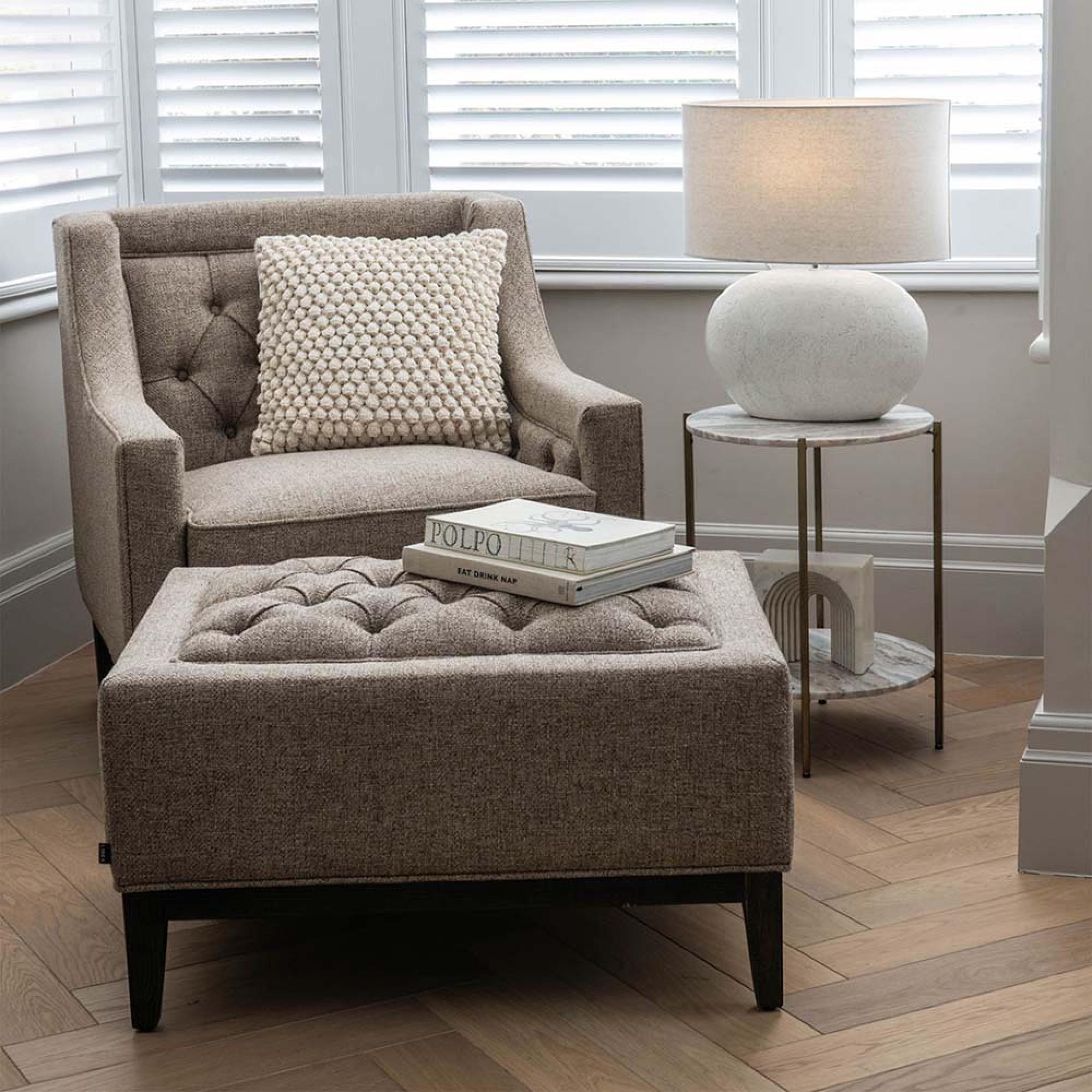 Buttoned Patterned Stool Libra Theodore Dark Taupe Buttoned Stool | Choice Furniture Superstore UK