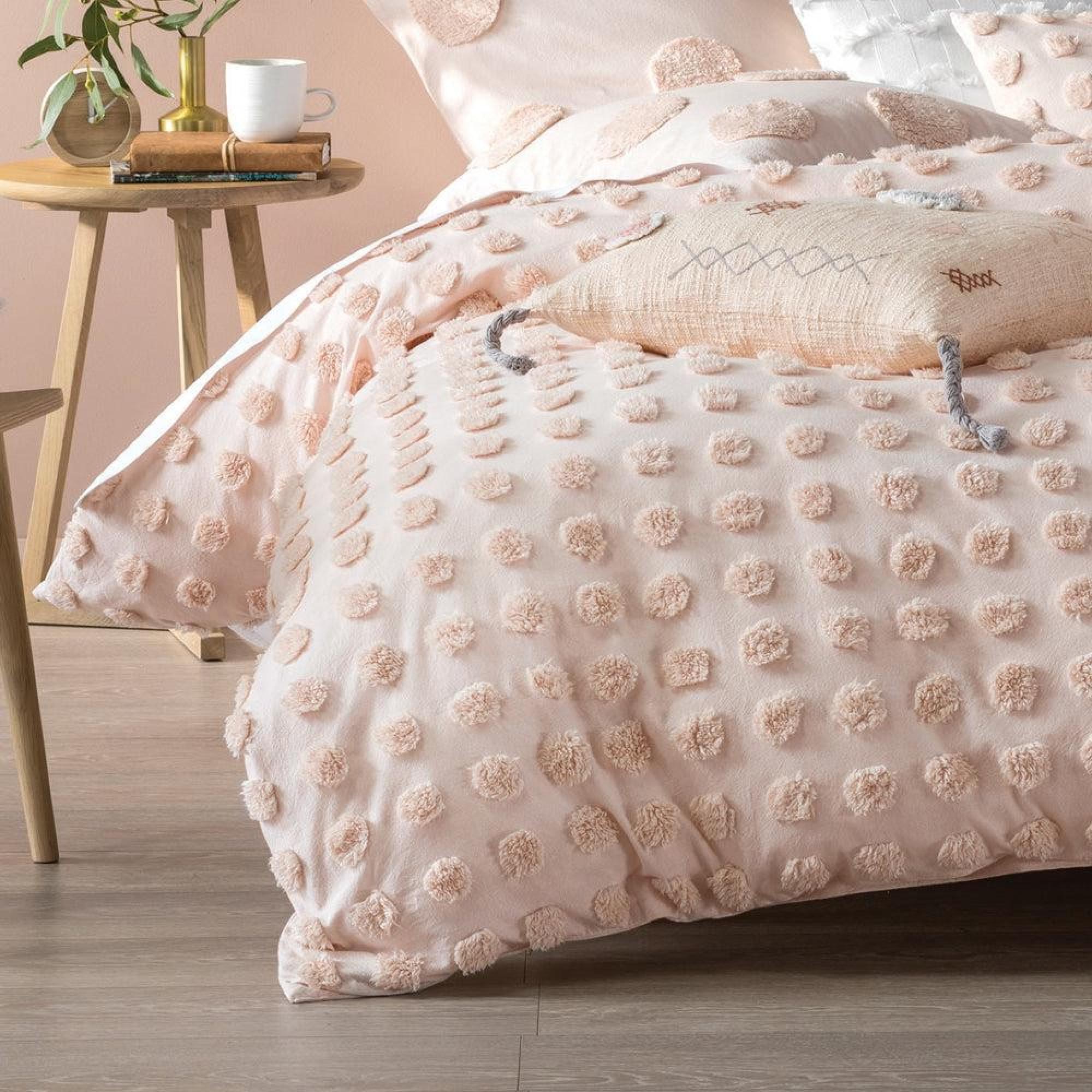 Linen House Haze Peach Tufted Cotton Duvet Cover Set