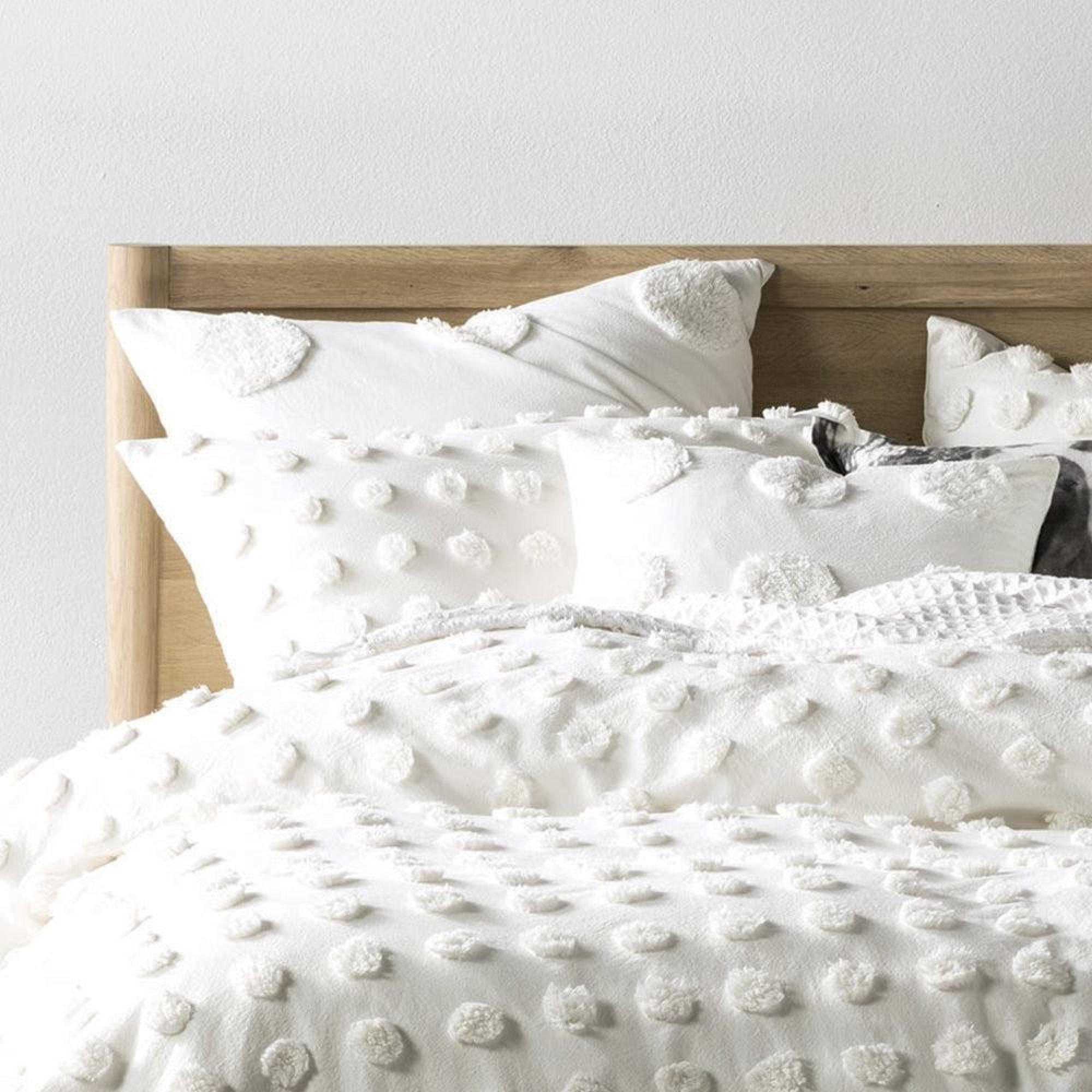 Linen House Haze White Tufted Cotton Duvet Cover Set