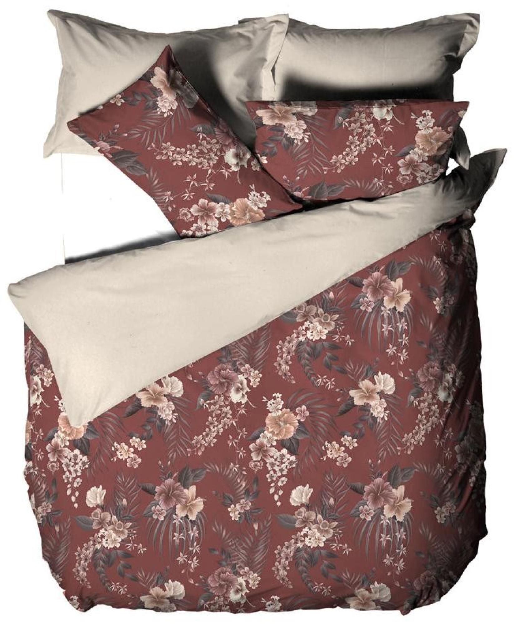Linen House Taira Cord Piped Rhubarb and Mocha and Clay Floral Cotton Duvet Cover Set