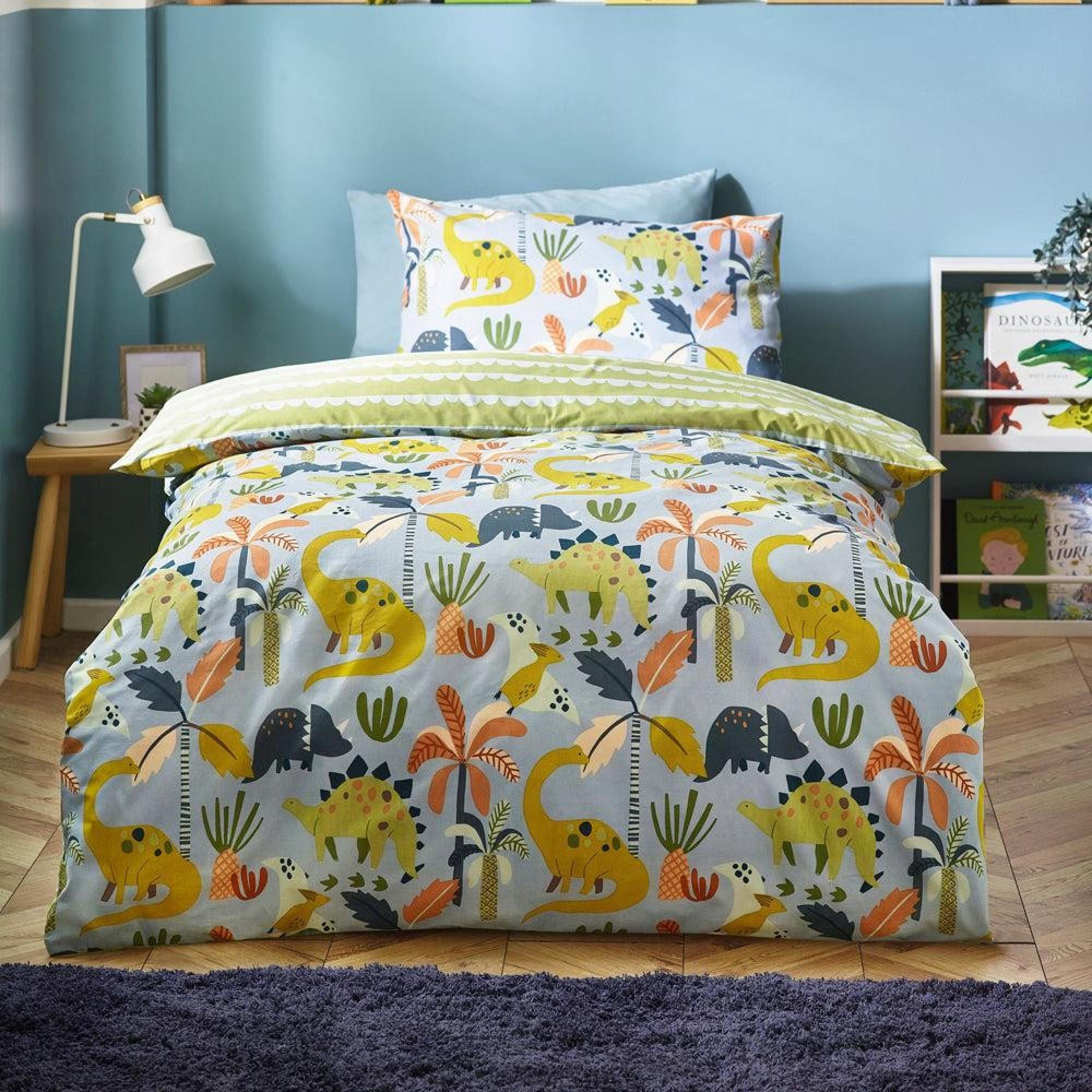 Little Furn Dinos Blue and Green Scandi Duvet Cover Set