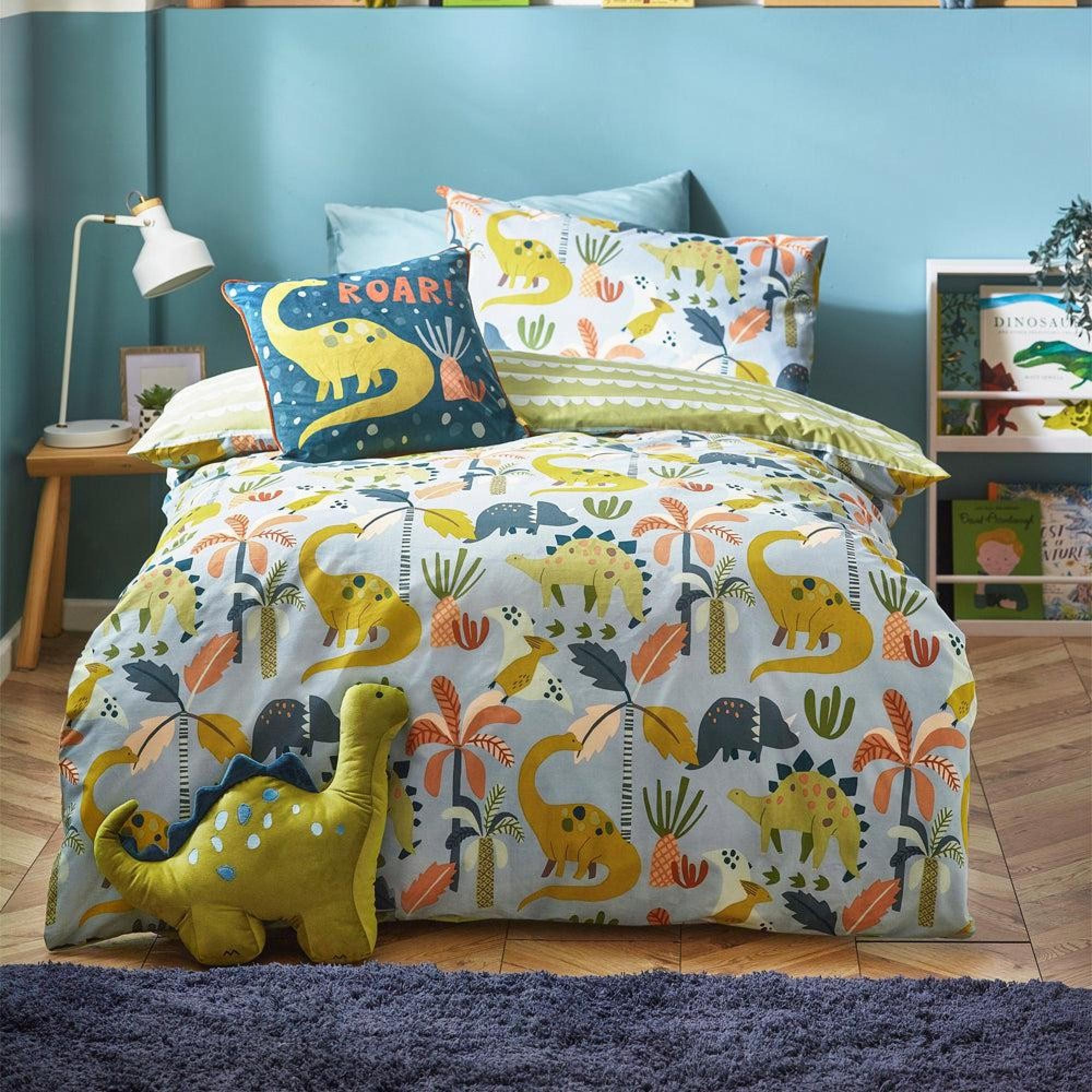 Little Furn Dinos Blue and Green Scandi Duvet Cover Set