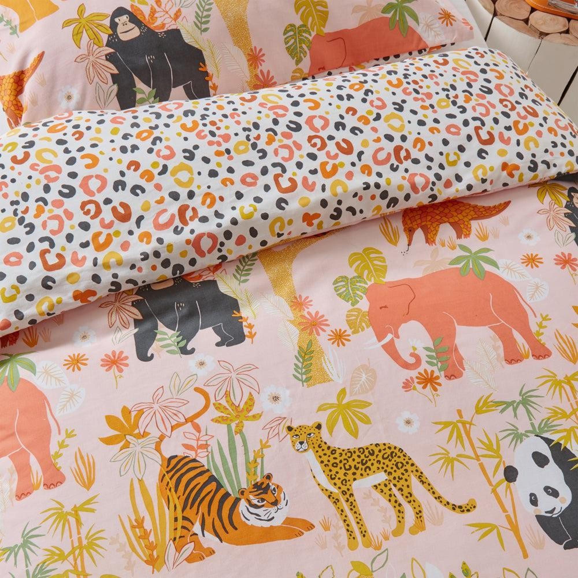 Little Furn Endangered Kids Safari Animal Pink Cotton Duvet Cover Set