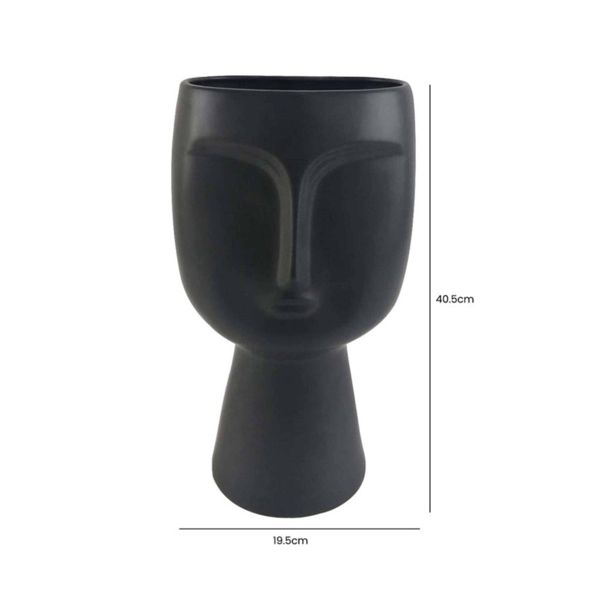 Vase - Matte Black - Face Design - Ceramic