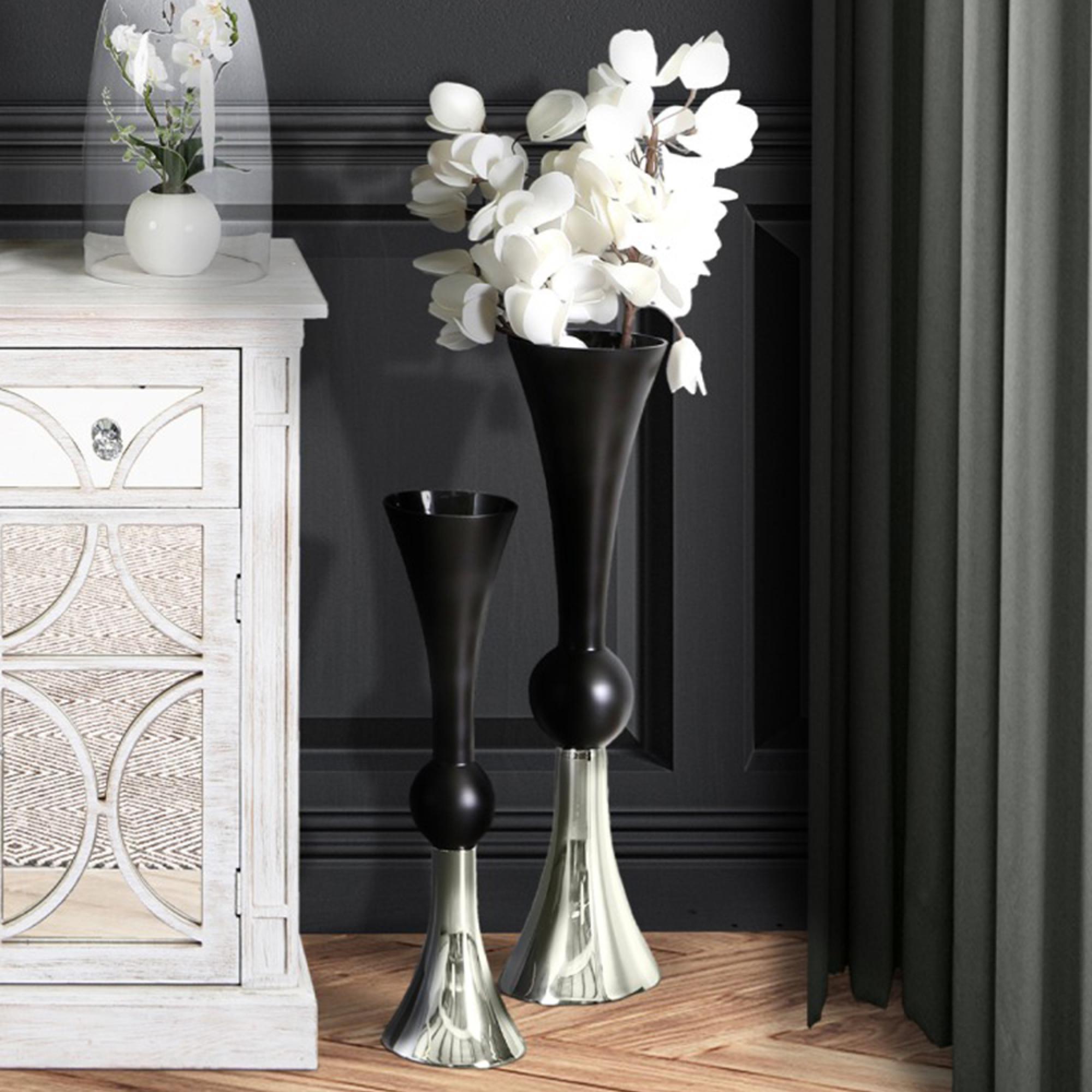 Vase - Matte Black and Silver - Glass - Flute