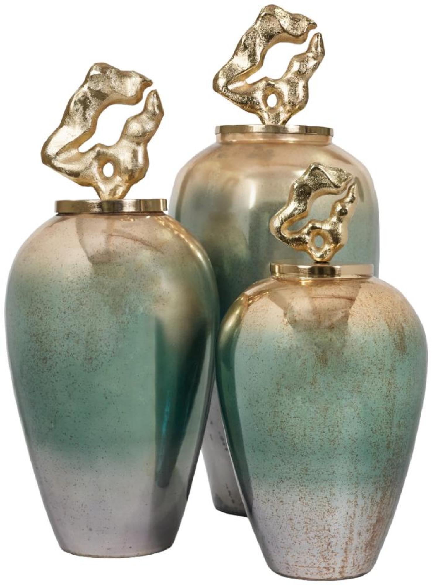 Betany Ceramic Jar - Gold, Green and White - Large