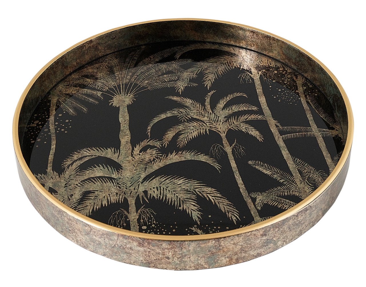 Palm Tree Tray - Round - Gold - Set of 4