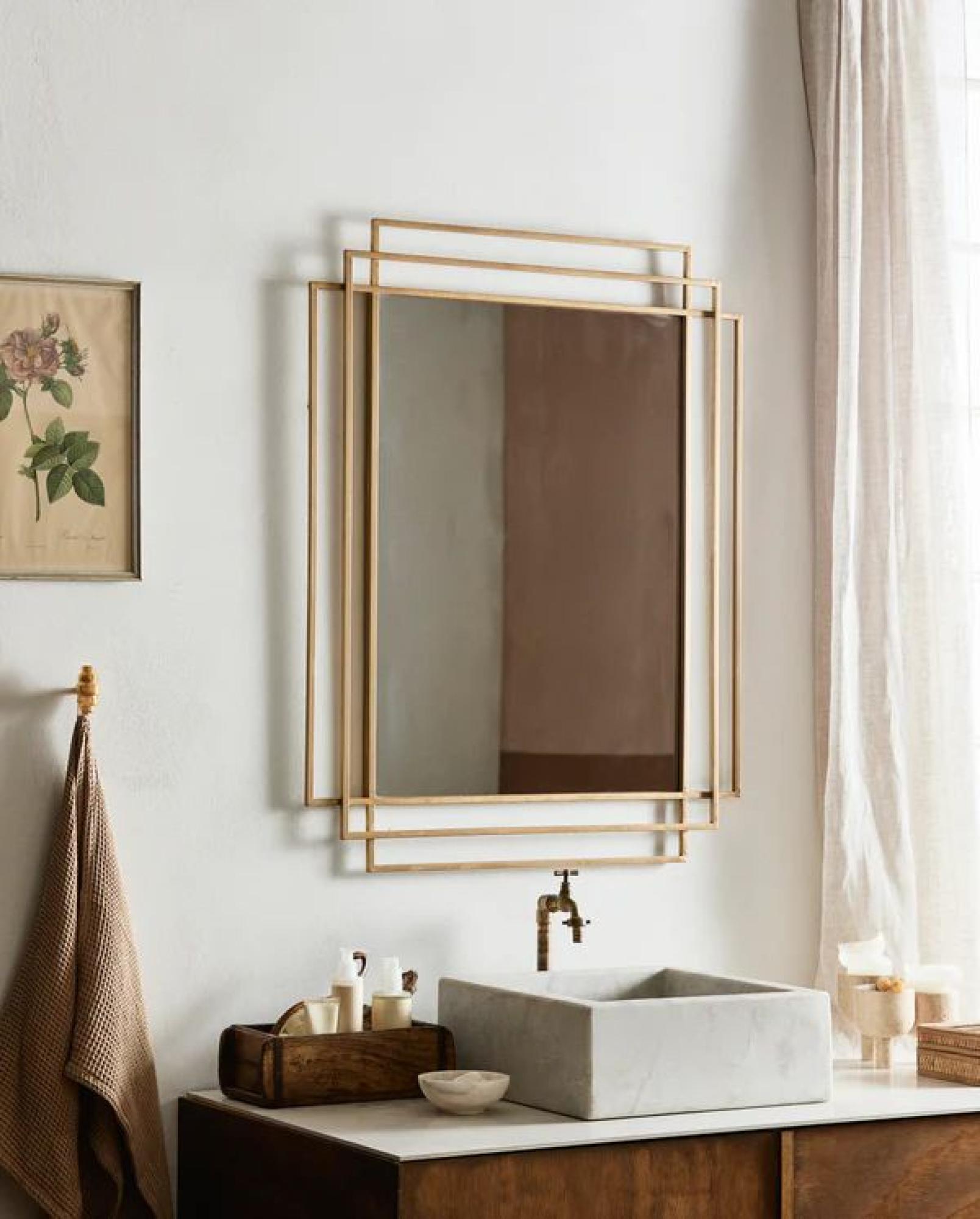 Wall Mirror - Brass Metal Frame - 76cm x 97cm