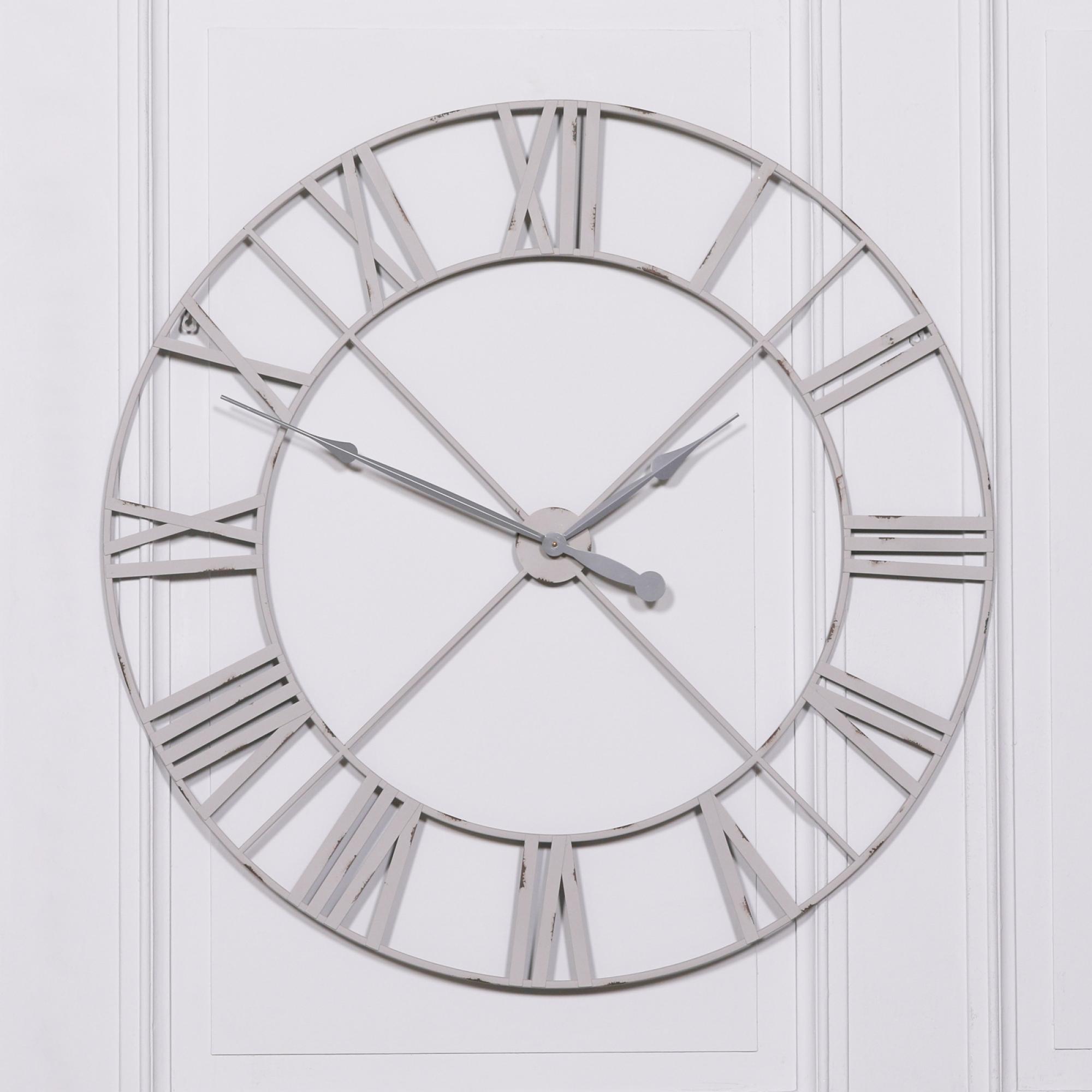Vintage Metal Wall Clock - Pale Grey - Round