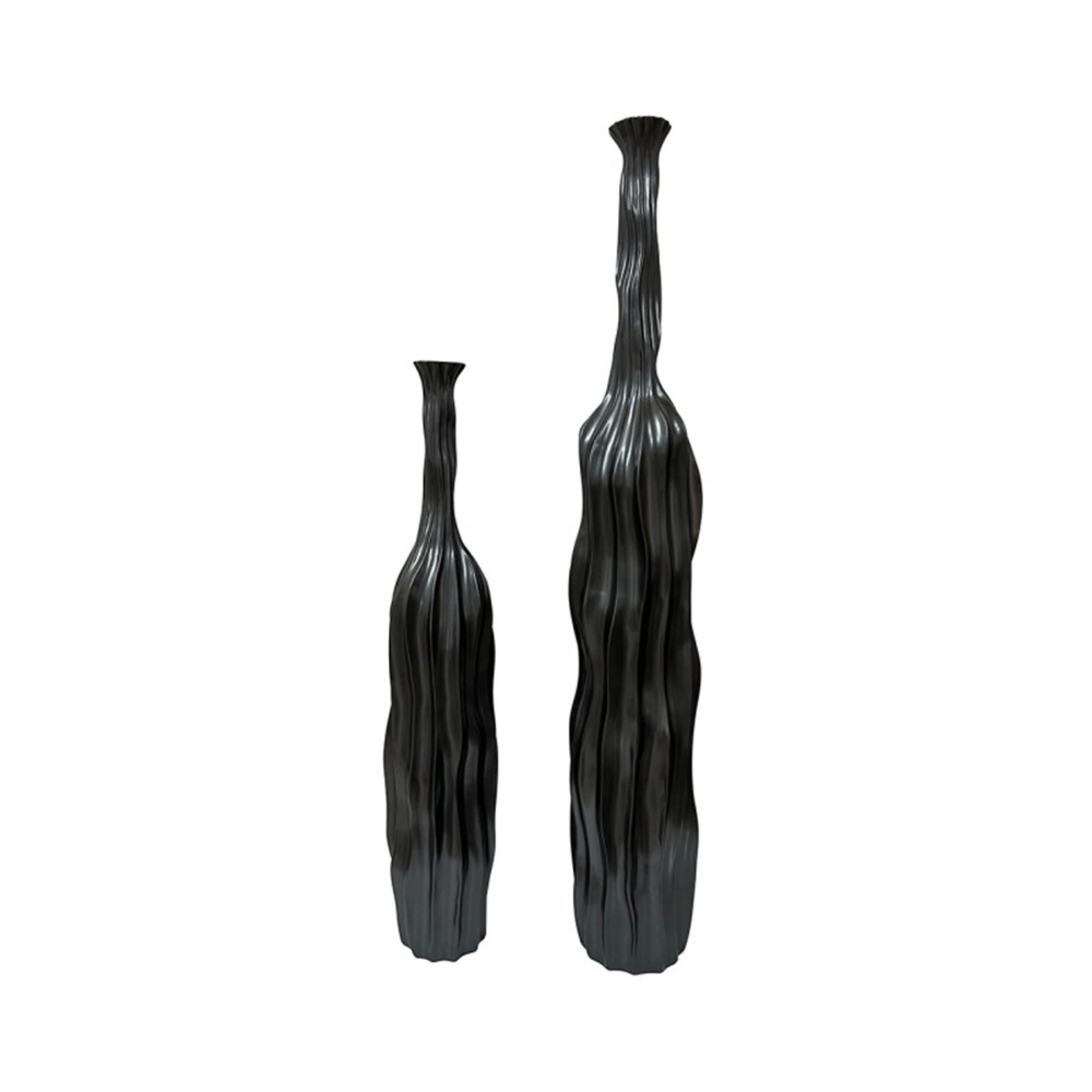 Vase - Pearl Grey - Ridges Design - Polyresin - Small