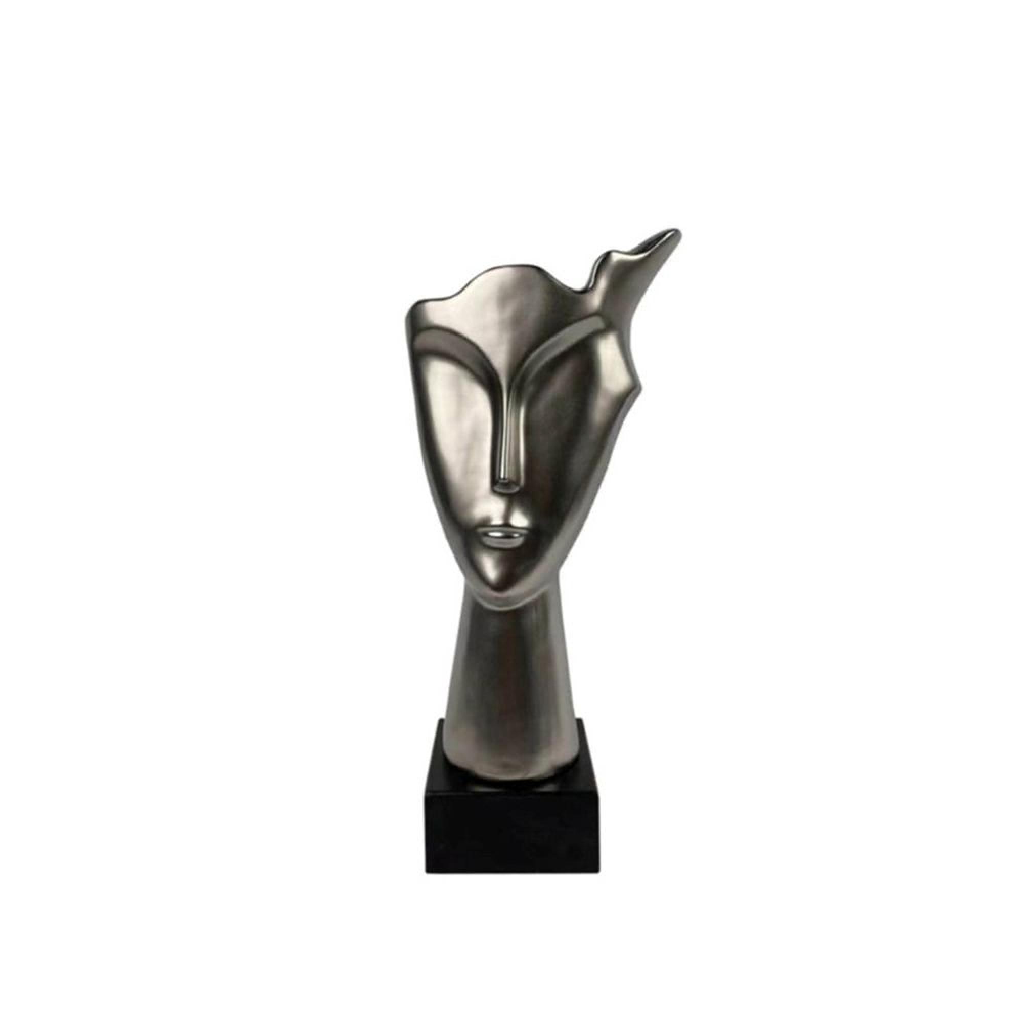 Face Sculpture - Silver and Black Ceramic