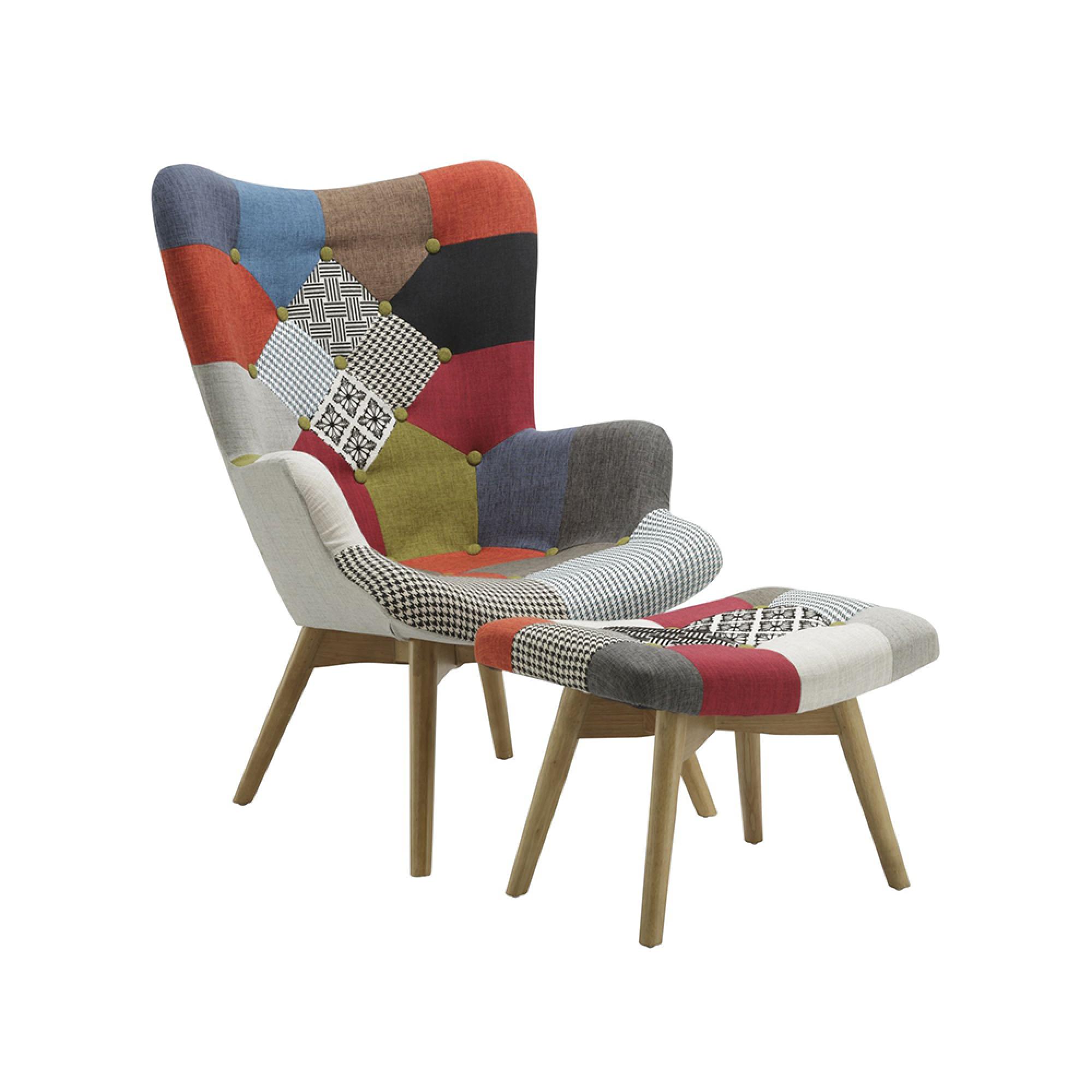 Sloane Footstool - Multi Coloured Patchwork Fabric