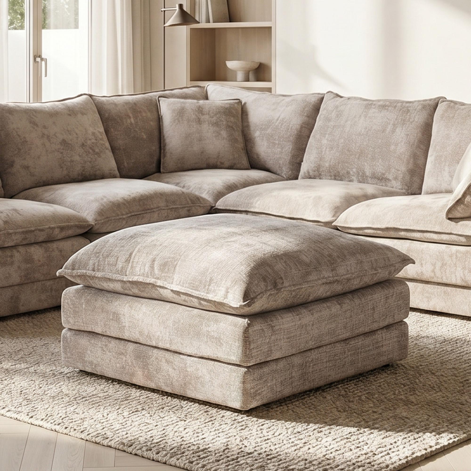 Solaya Footstool - Square - Beige Fabric