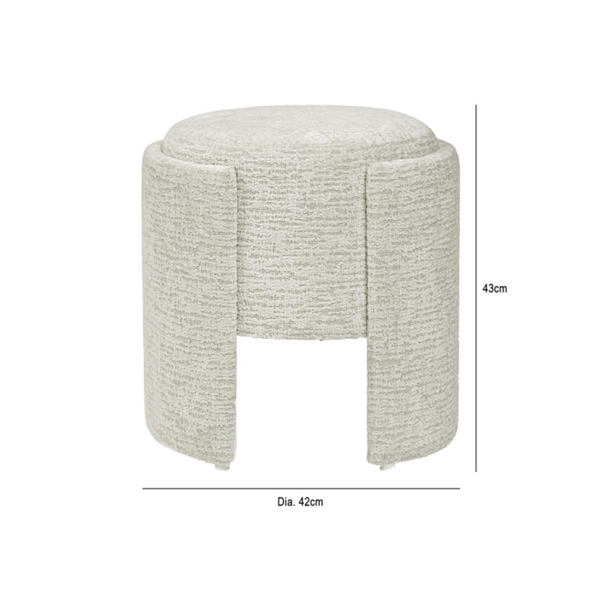 Footstool - Round - Taupe Chenille Fabric - Small