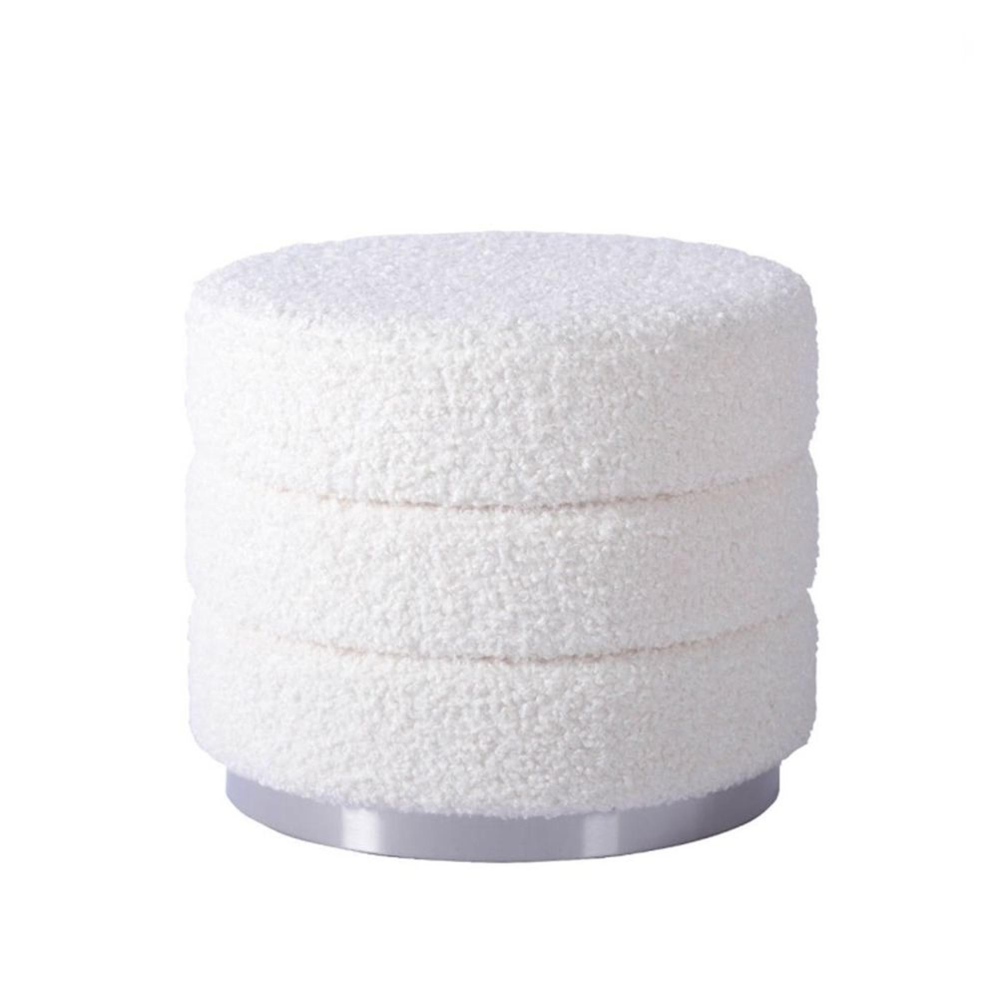 Ottoman Footstool - Round - White Boucle Fabric