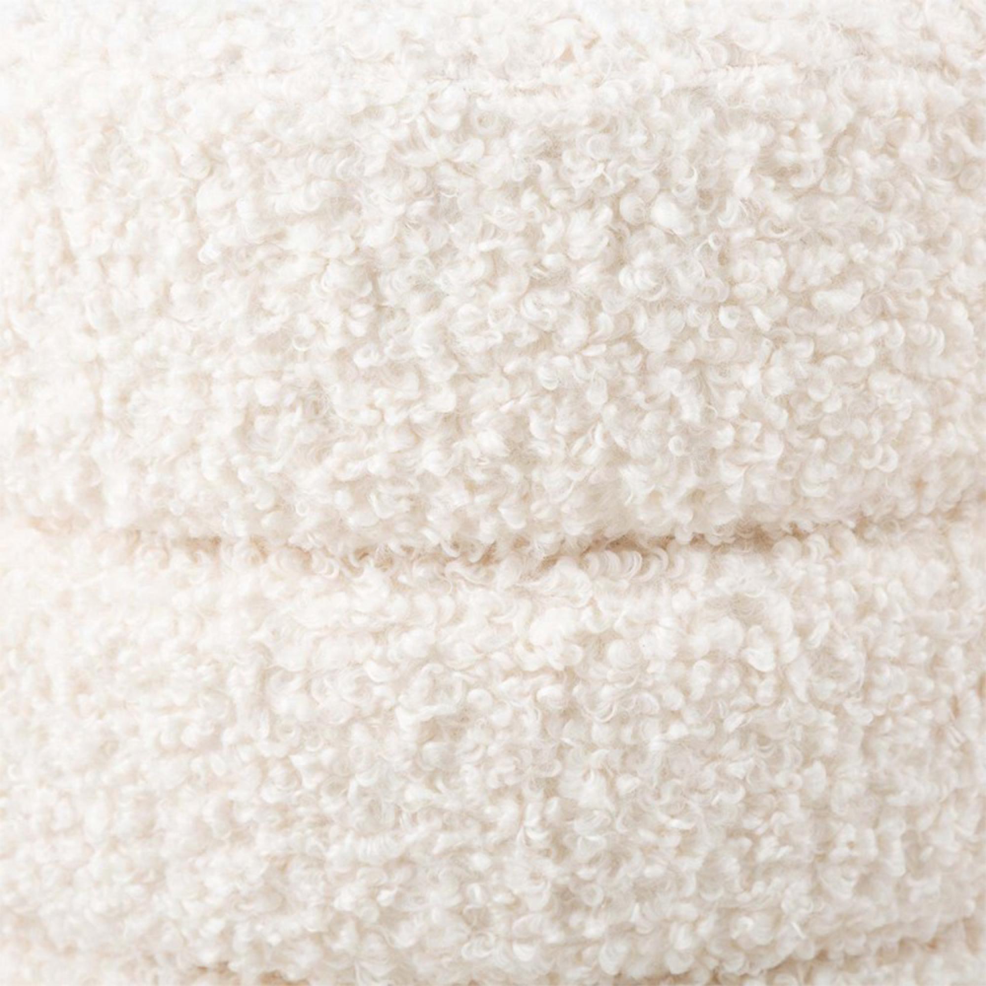 Ottoman Footstool - Round - White Boucle Fabric