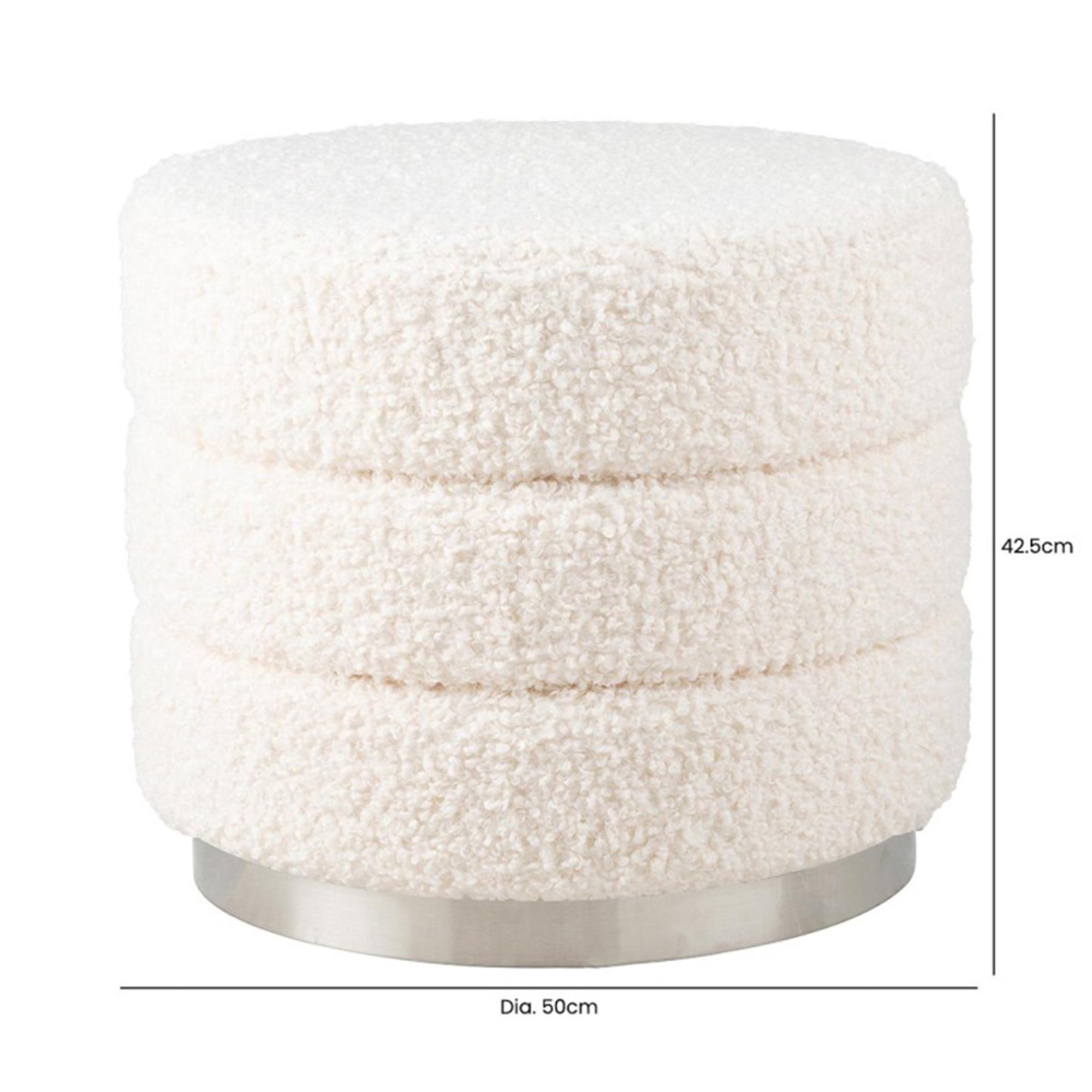 Ottoman Footstool - Round - White Boucle Fabric