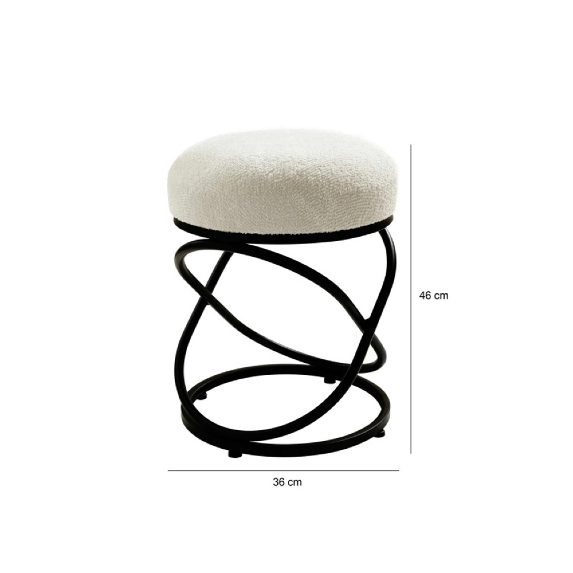 Rizzo Footstool - Round - White Boucle Fabric & Black Metal