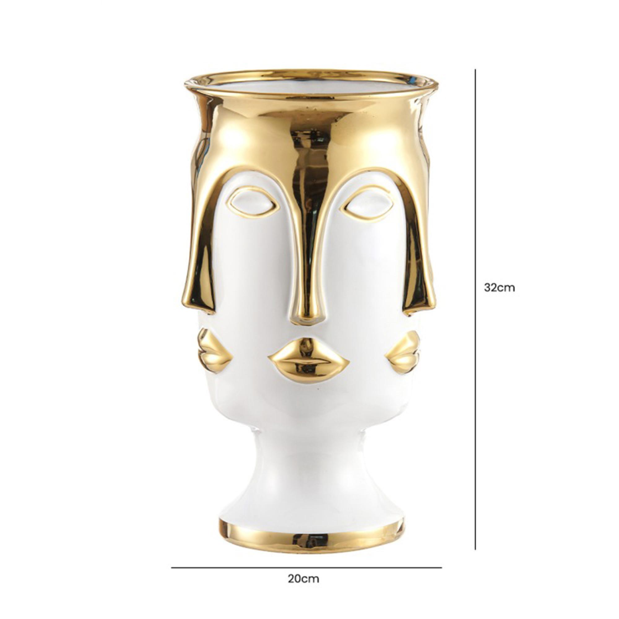 Vase - White and Gold - Face - Ceramic