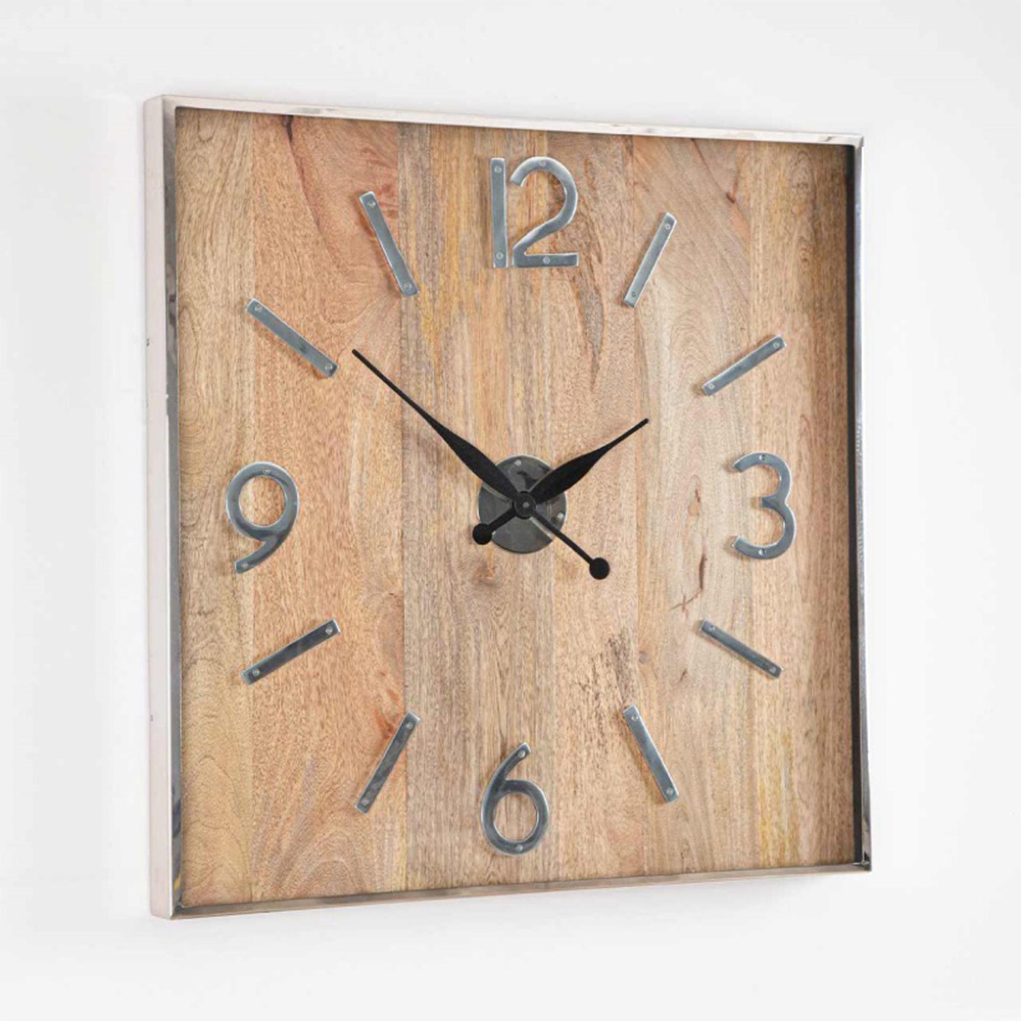 Wall Clock - Square - Wood and Metal