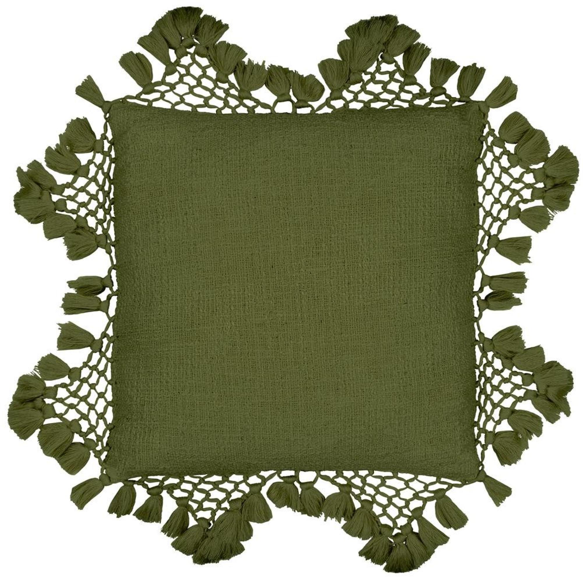 Yard Anko Khaki Macrame Tassel Trim Cushion