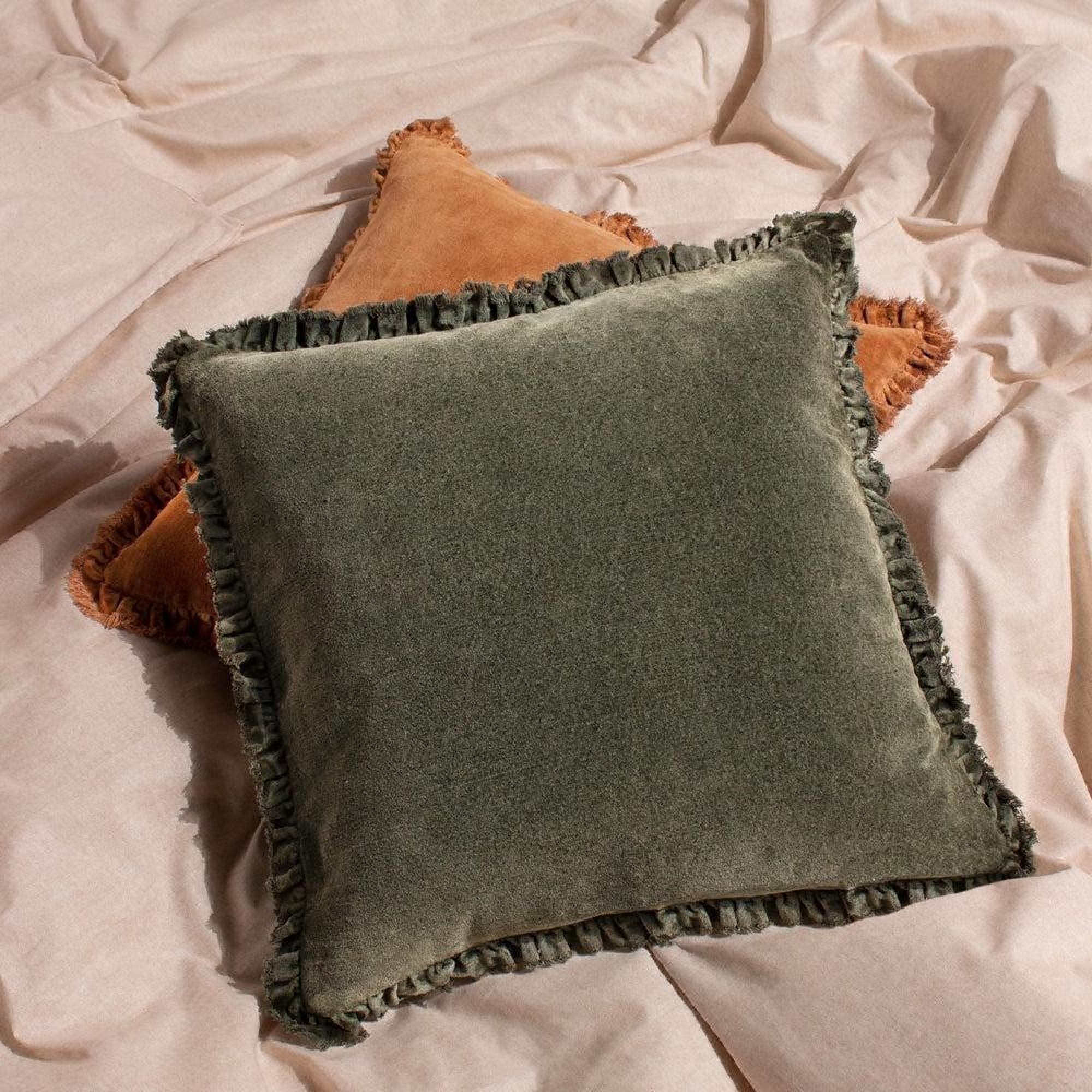 Yard Bertie Moss Washed Cotton Velvet Cushion