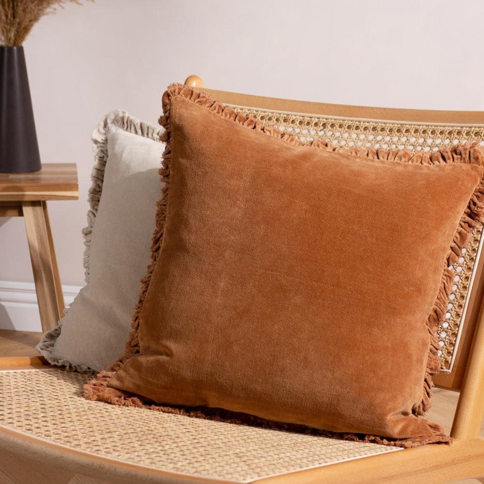 Yard Bertie Rust Washed Cotton Velvet Cushion