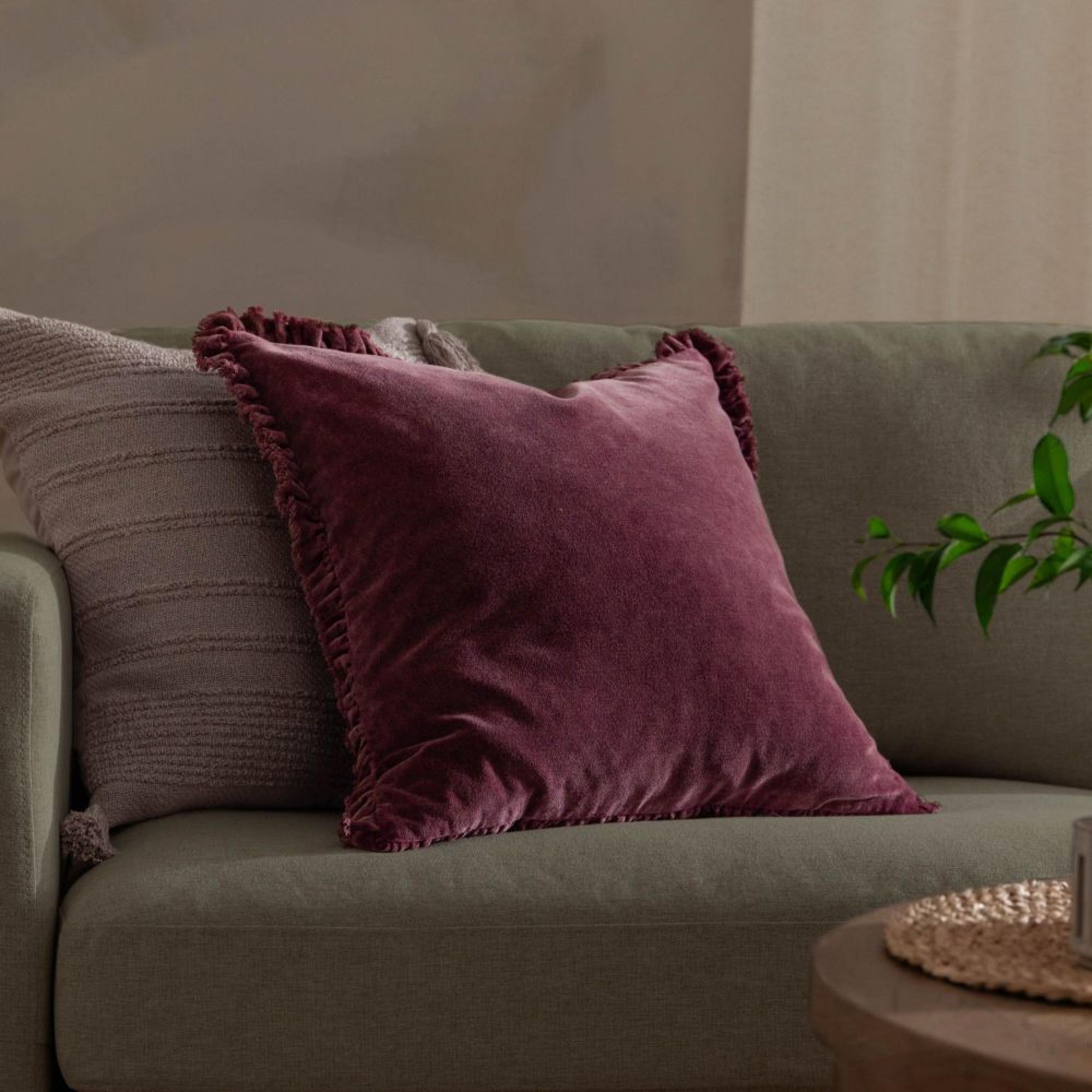 Yard Bertie Washed Cotton Burnt Red Velvet Cushion