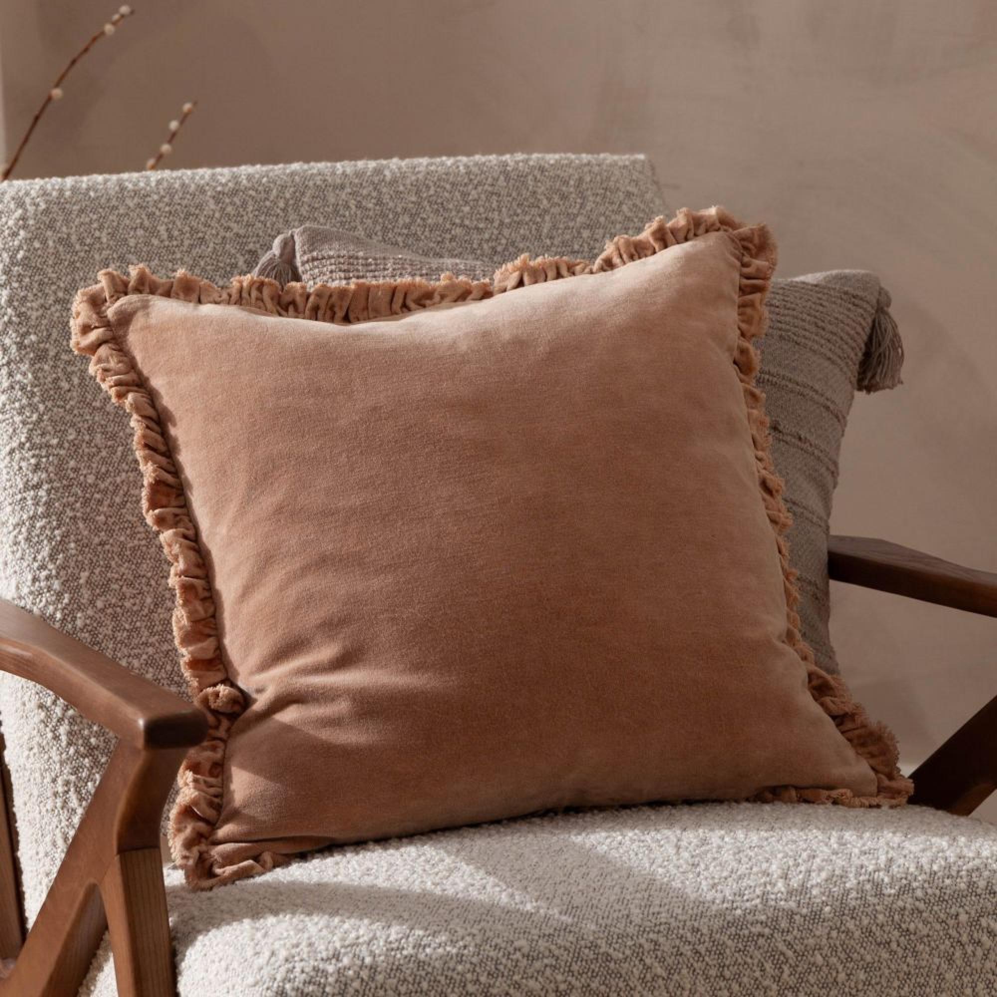 Yard Bertie Washed Cotton Cashew Brown Velvet Cushion