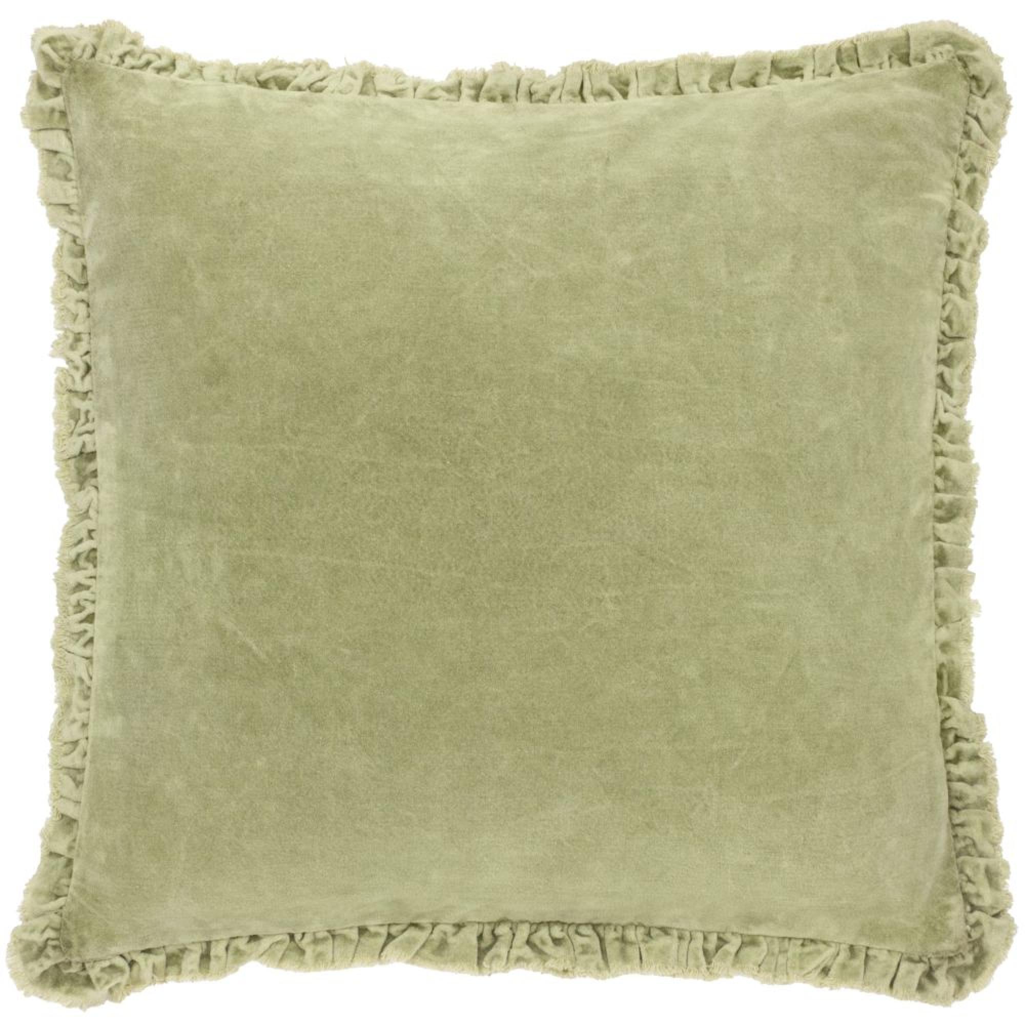 Yard Bertie Washed Cotton Sage Green Velvet Cushion