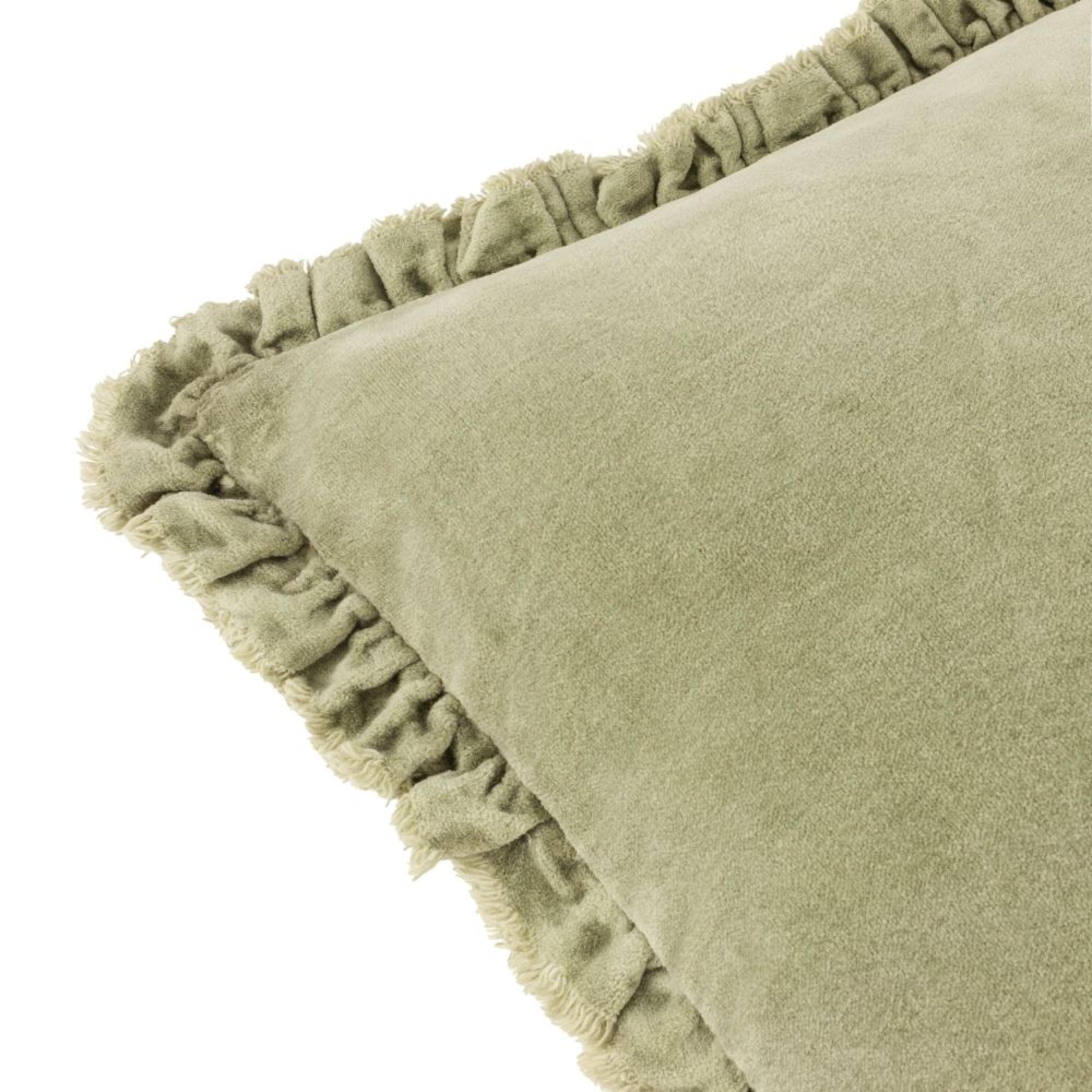 Yard Bertie Washed Cotton Sage Green Velvet Cushion