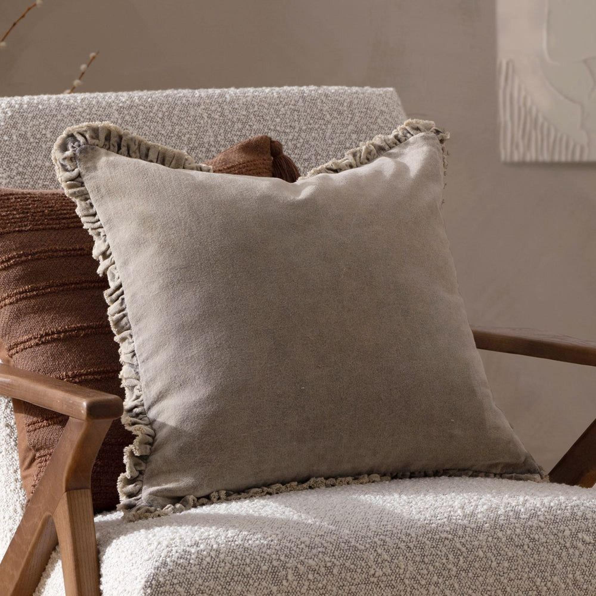 Yard Bertie Washed Taupe Velvet Cushion