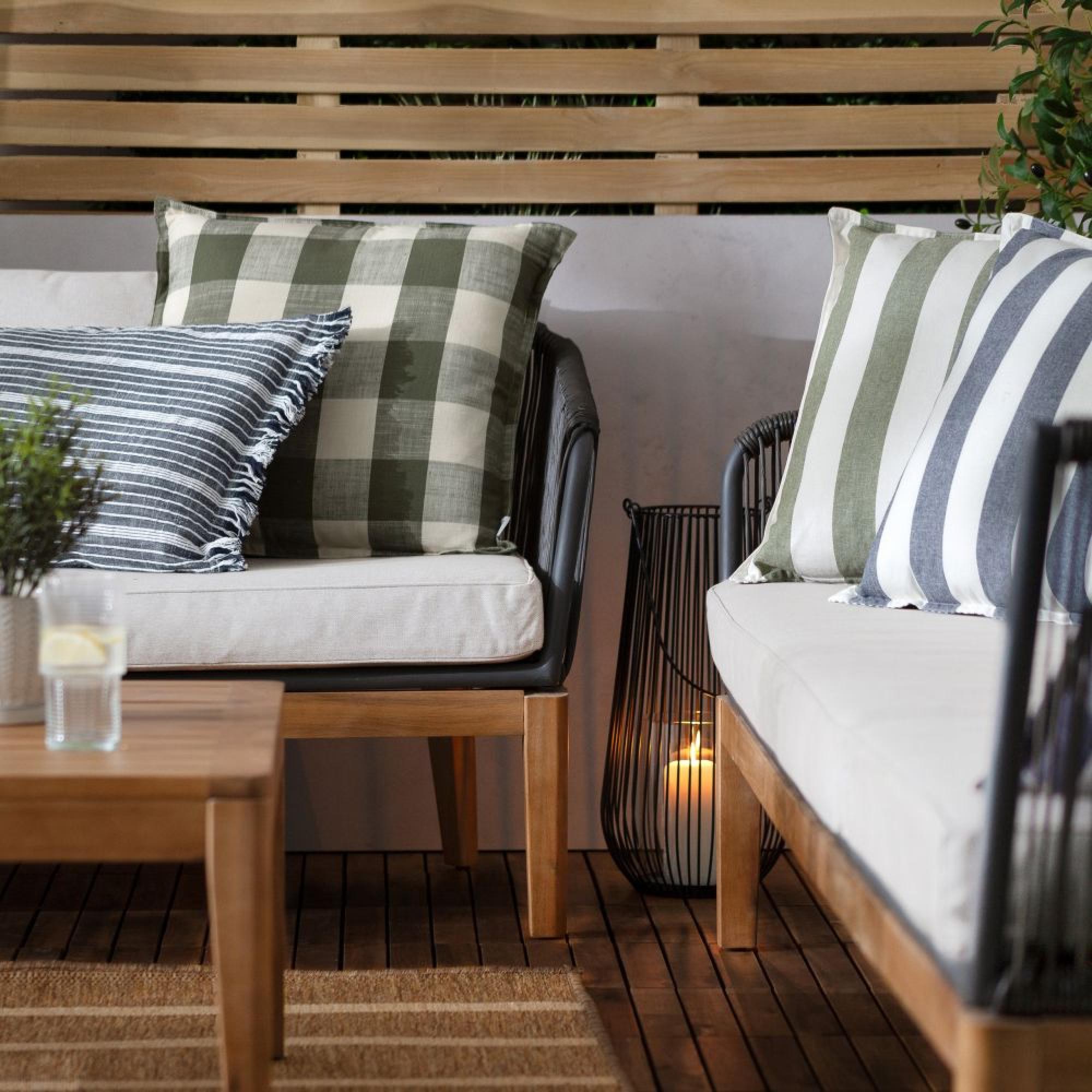 Yard Chesil Moss Green Check Outdoor Cushion